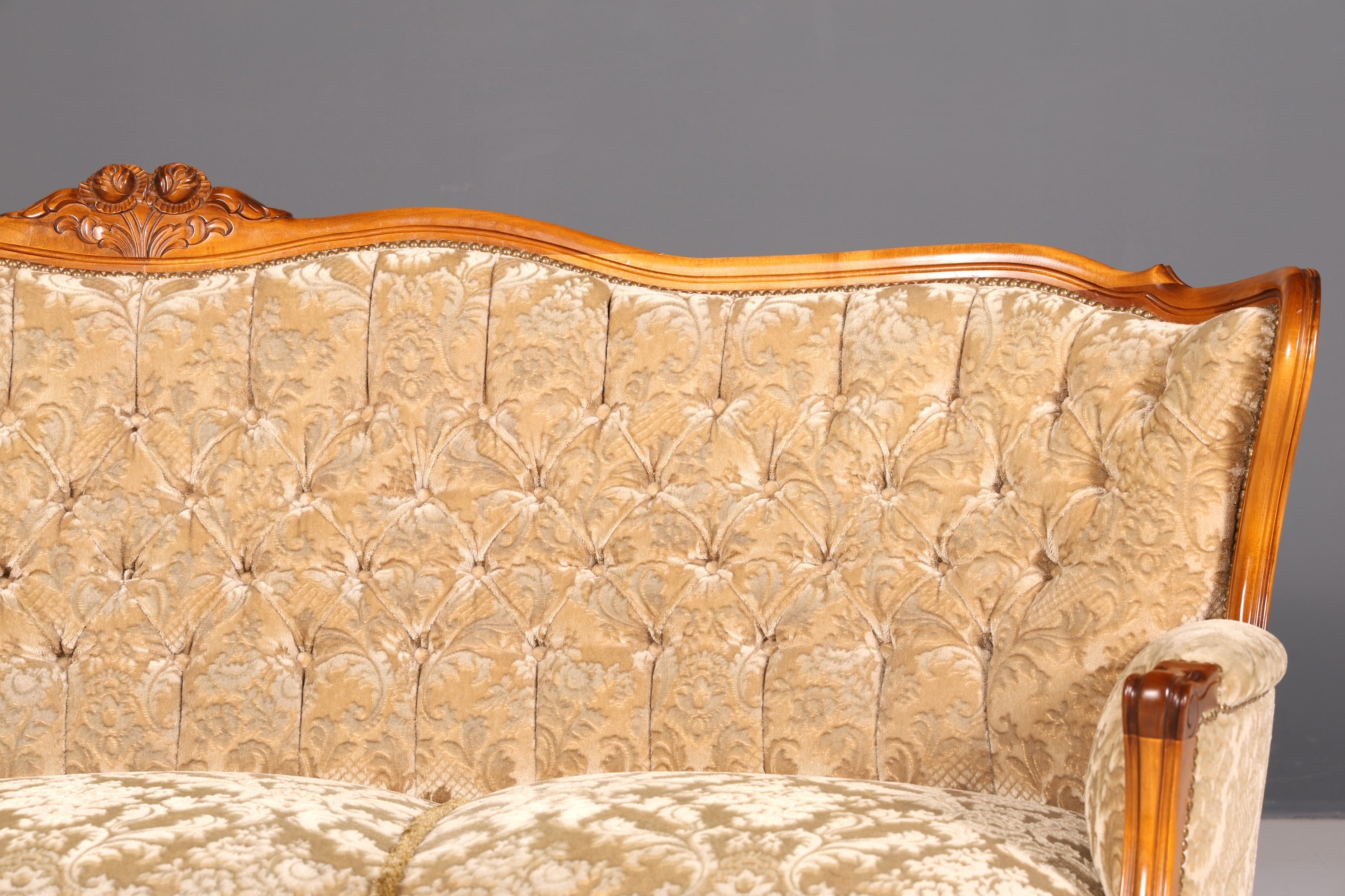 Wunderschönes Chippendale Sofa Barock Stil Couch Samt Stoff 3 Sitzer Antik Vintage