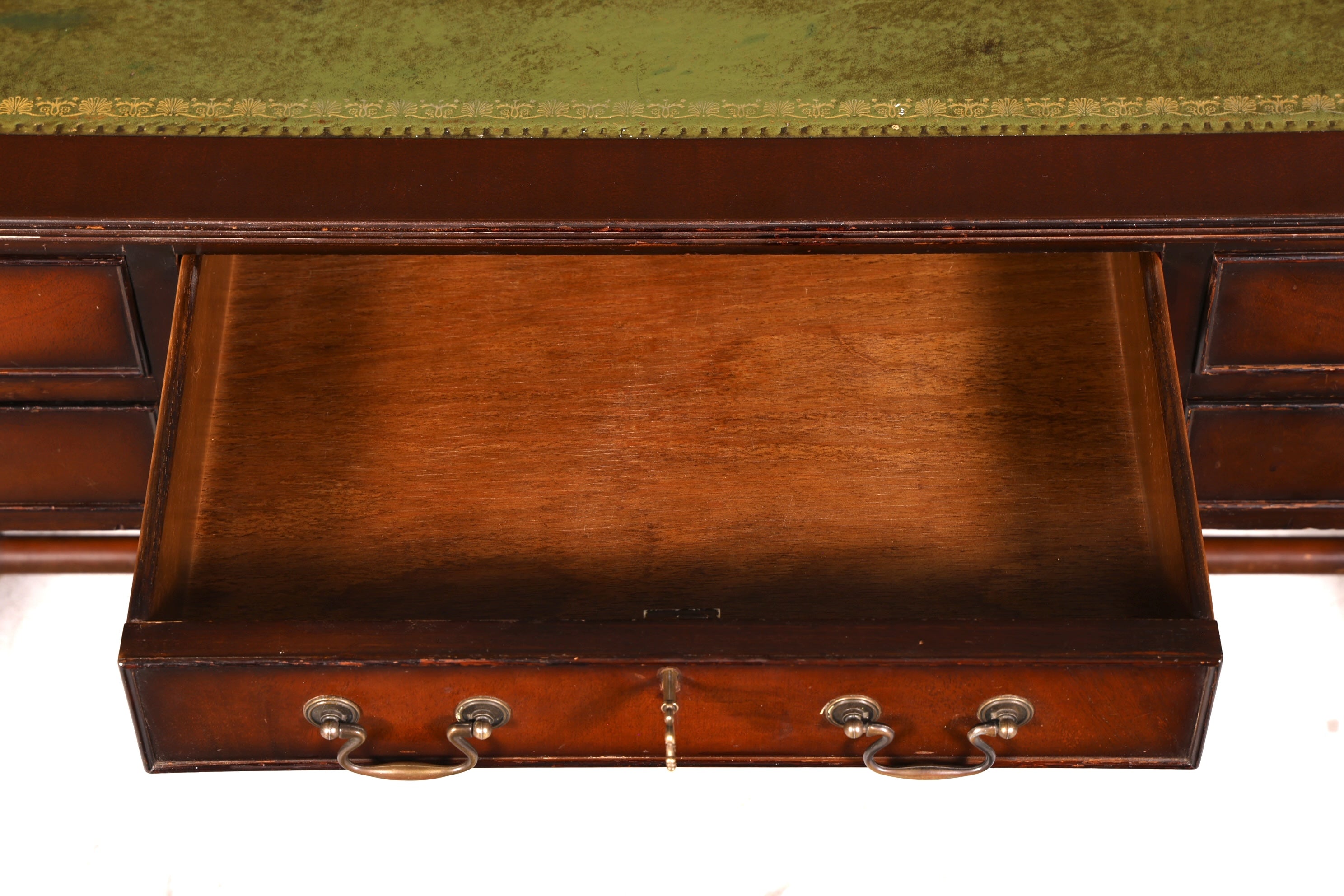 Magnifique bureau anglais Regency pliant avec dessus en cuir véritable, acajou, bureau des années 60