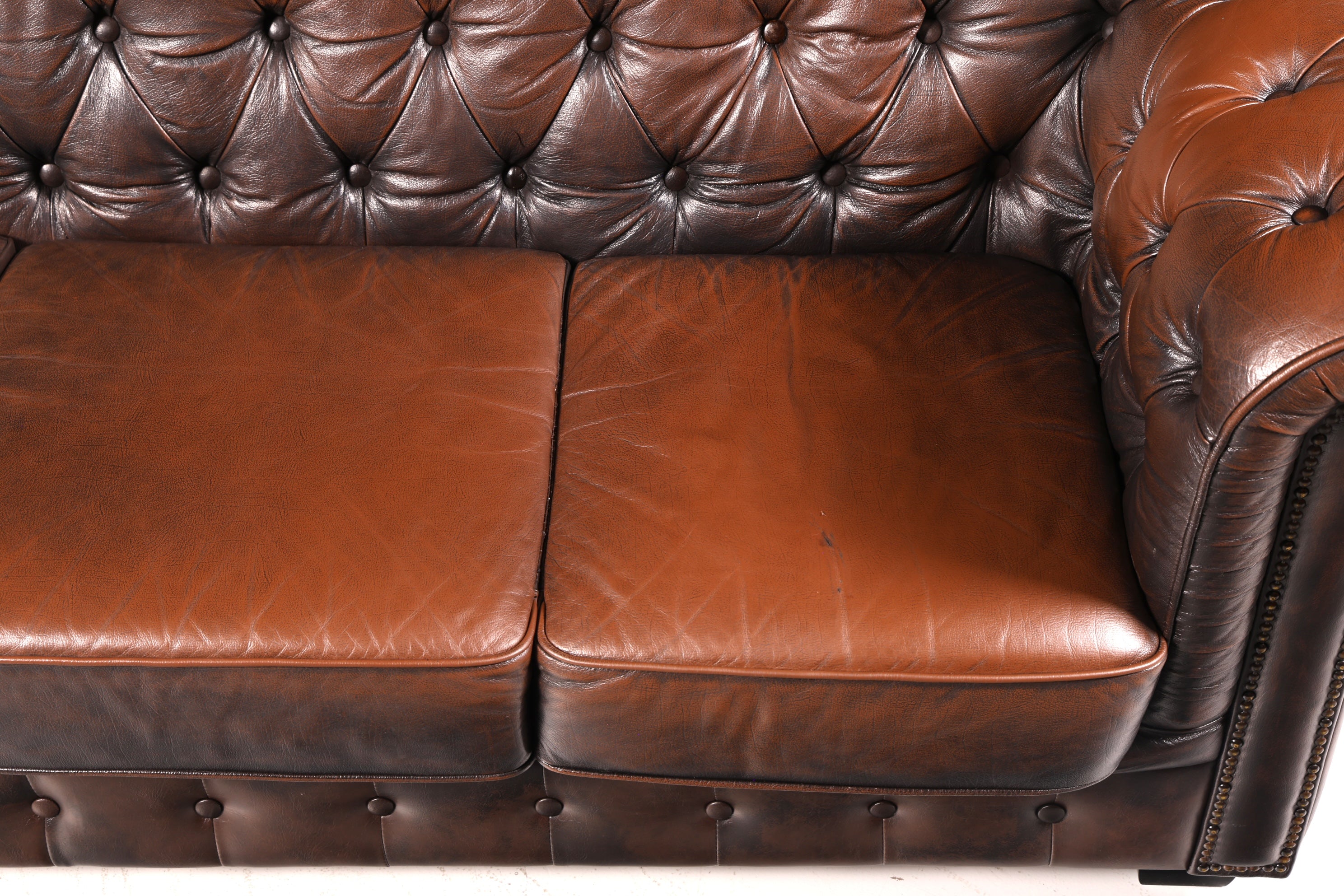 Edles Original Chesterfield Sofa Ecksofa mit Hocker Echt Leder Englisch Eckcouch Leder Couch Antik Vintage