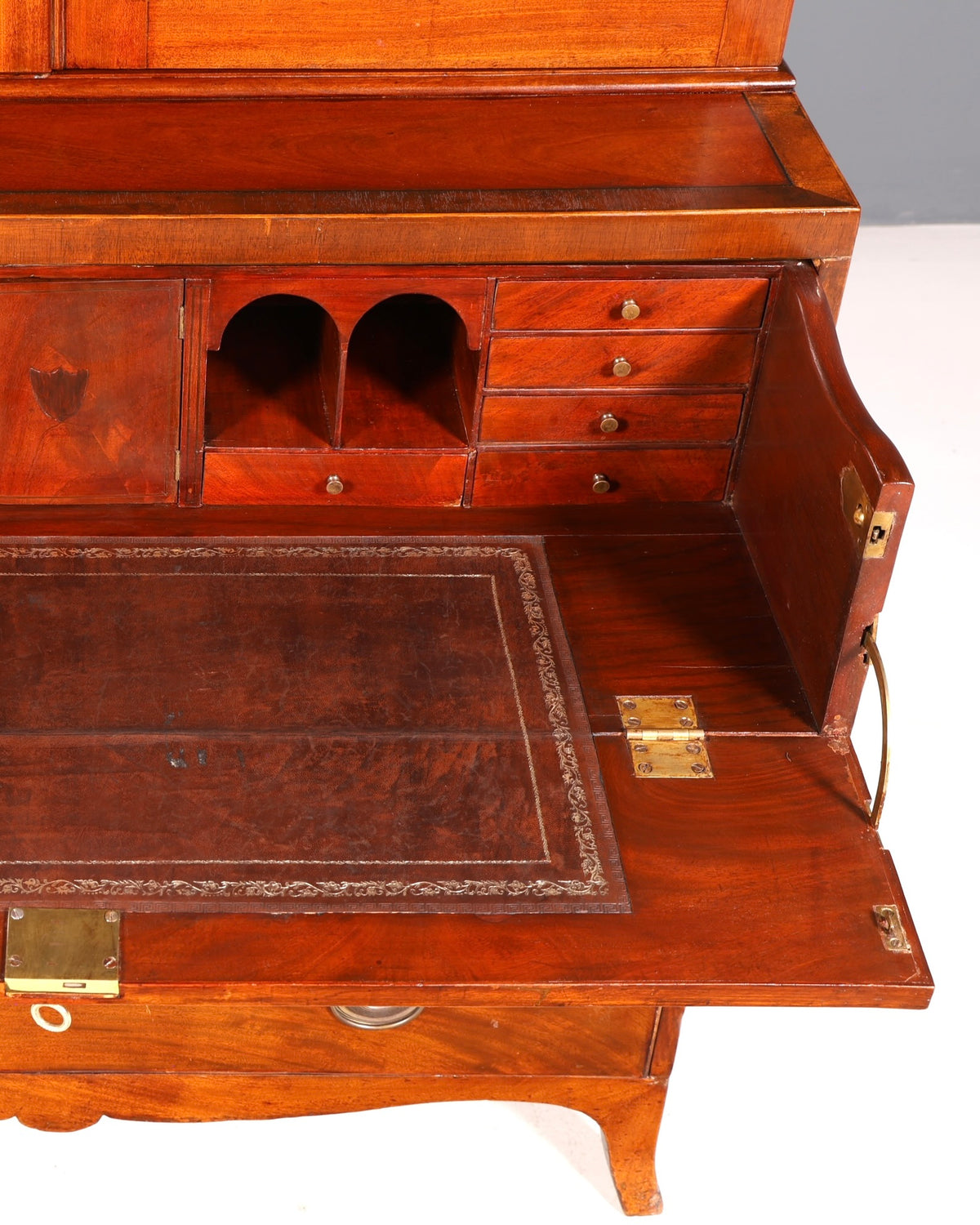 Magnifique secrétaire anglais à abattant avec partie supérieure, secrétaire ancien, bibliothèque vitrine en acajou, meuble de bureau, Royaume-Uni