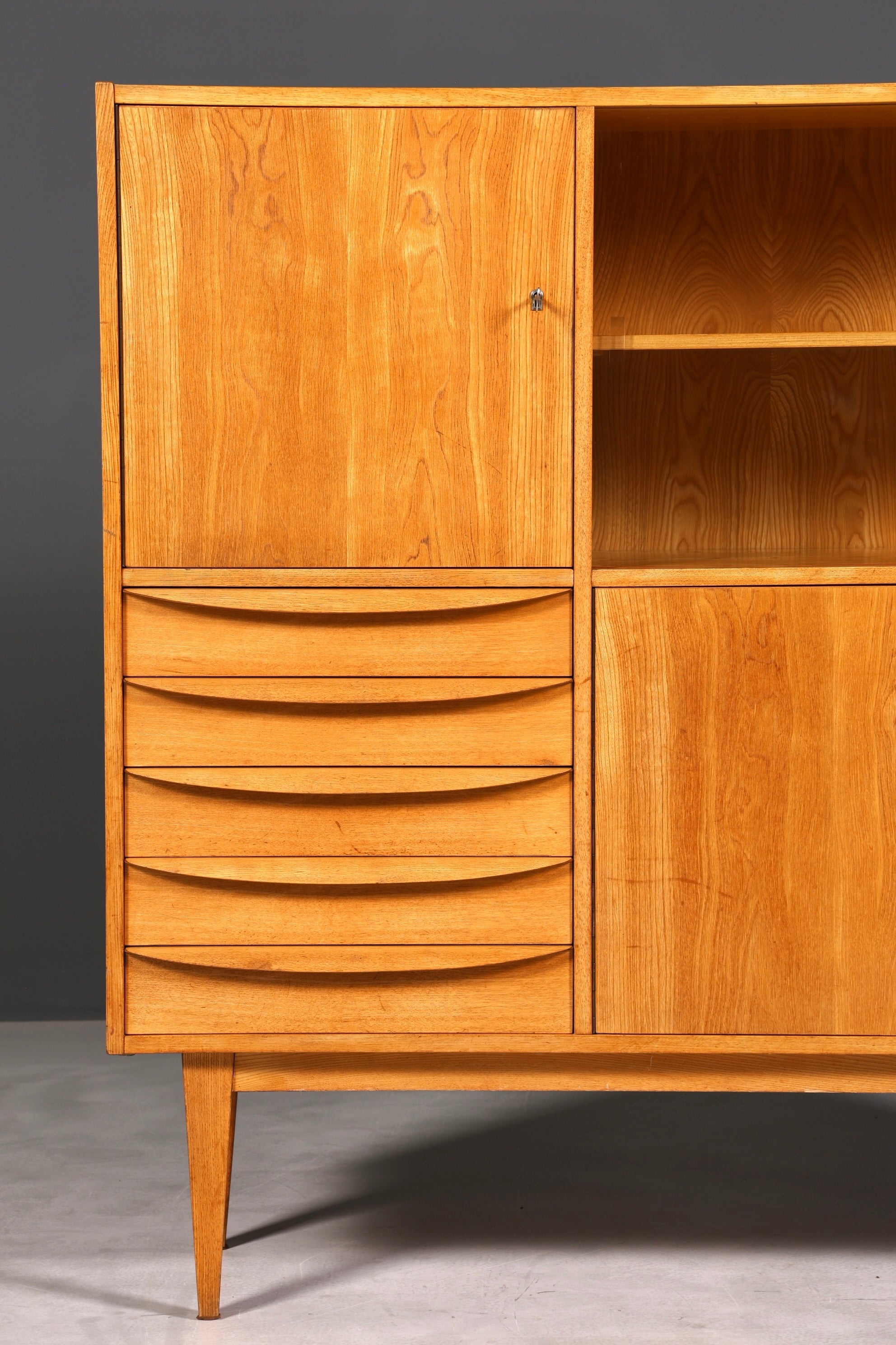 F891 Finish cm Traumhafter Mid Century Highboard Retro Vitrine 60er Jahre Schrank Kommode