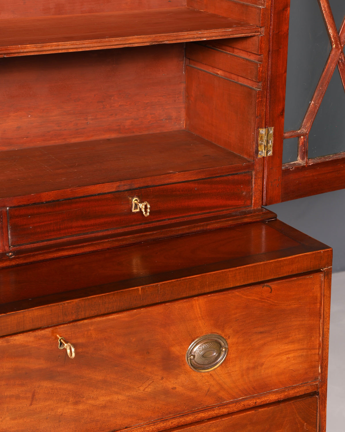 Magnifique secrétaire anglais à abattant avec partie supérieure, secrétaire ancien, bibliothèque vitrine en acajou, meuble de bureau, Royaume-Uni