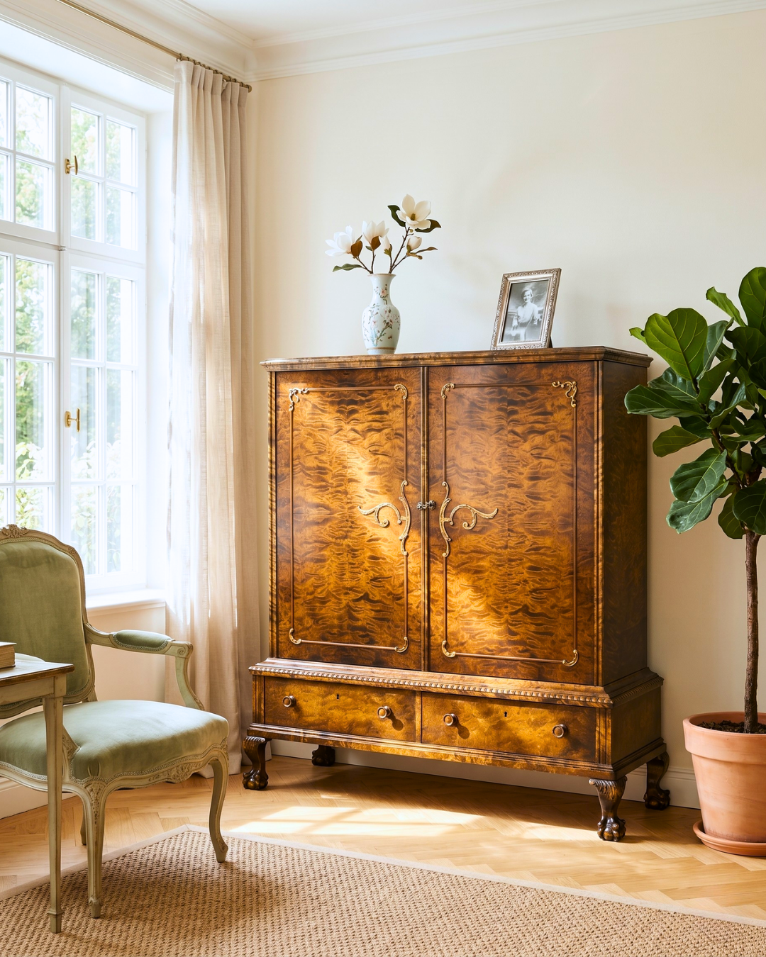 Dreamlike Chippendale cabinet, Baroque style highboard, vertiko, linen cupboard, filing cabinet, antique 50s 60s