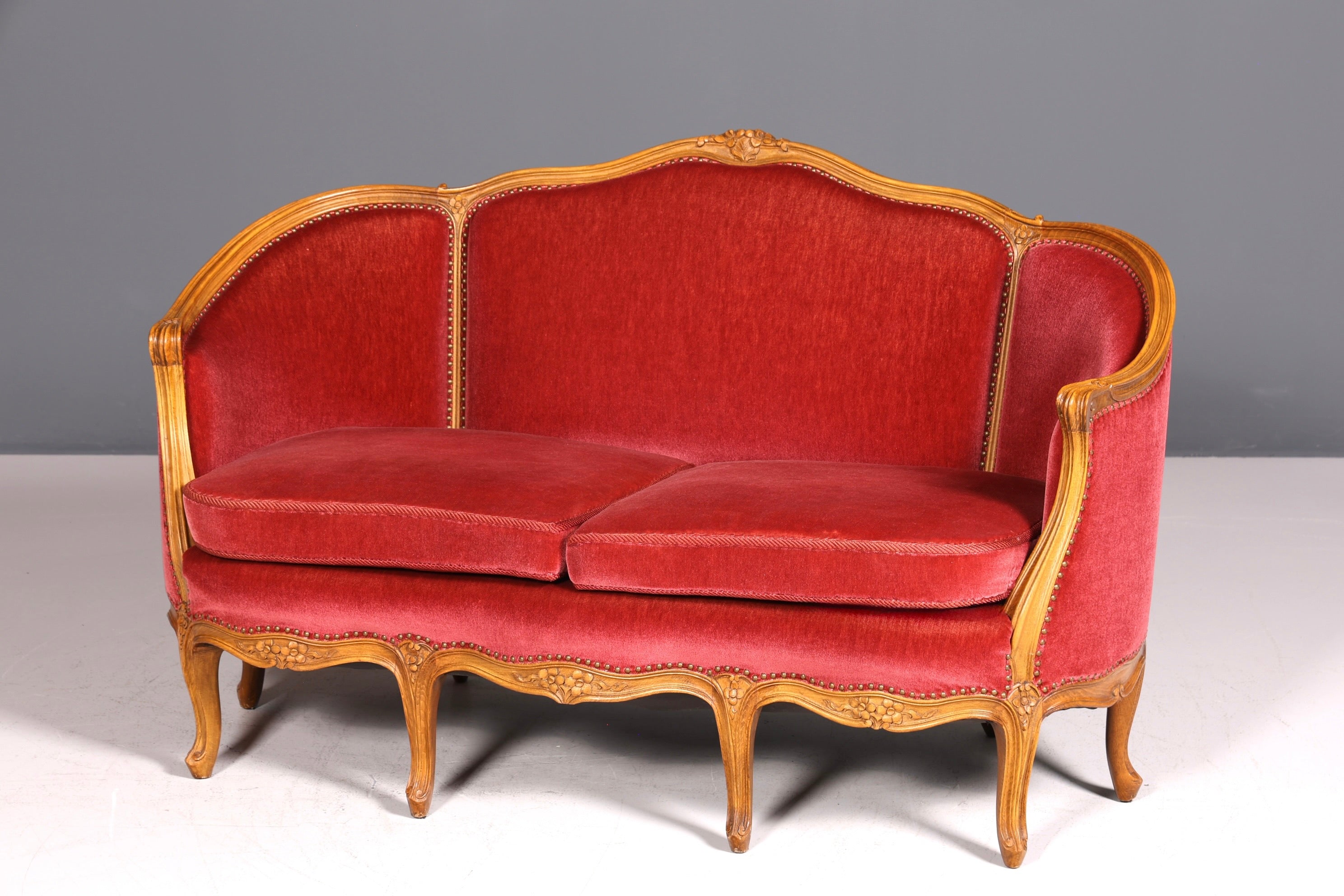 Magnifique canapé Chippendale, canapé de style baroque, tissu velours, méridienne 3 places