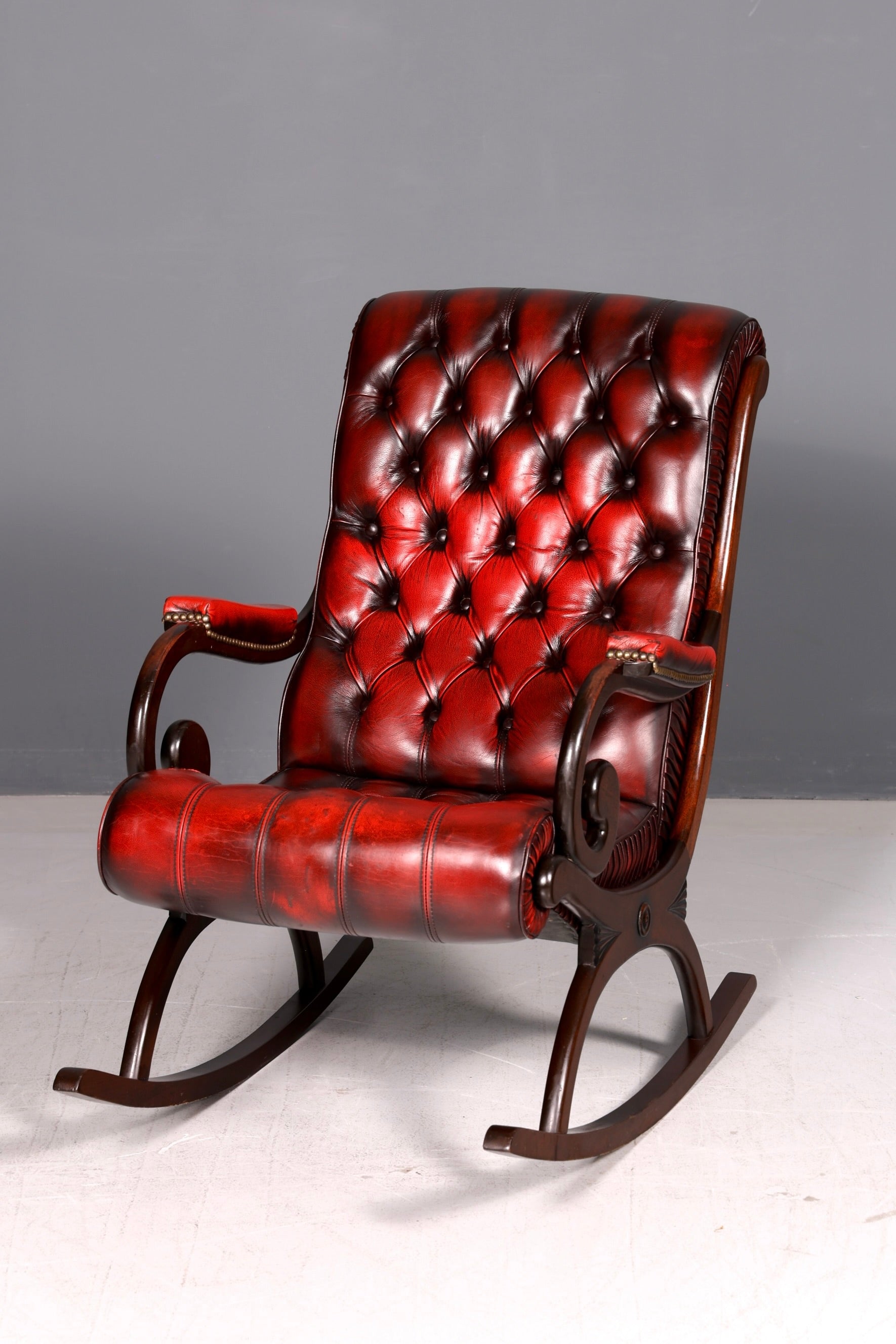 Stilvoller Original Chesterfield Schaukelstuhl Oxblood Englischer Armlehnsessel Echt Leder Englisch Schwingsessel Herrensessel UK