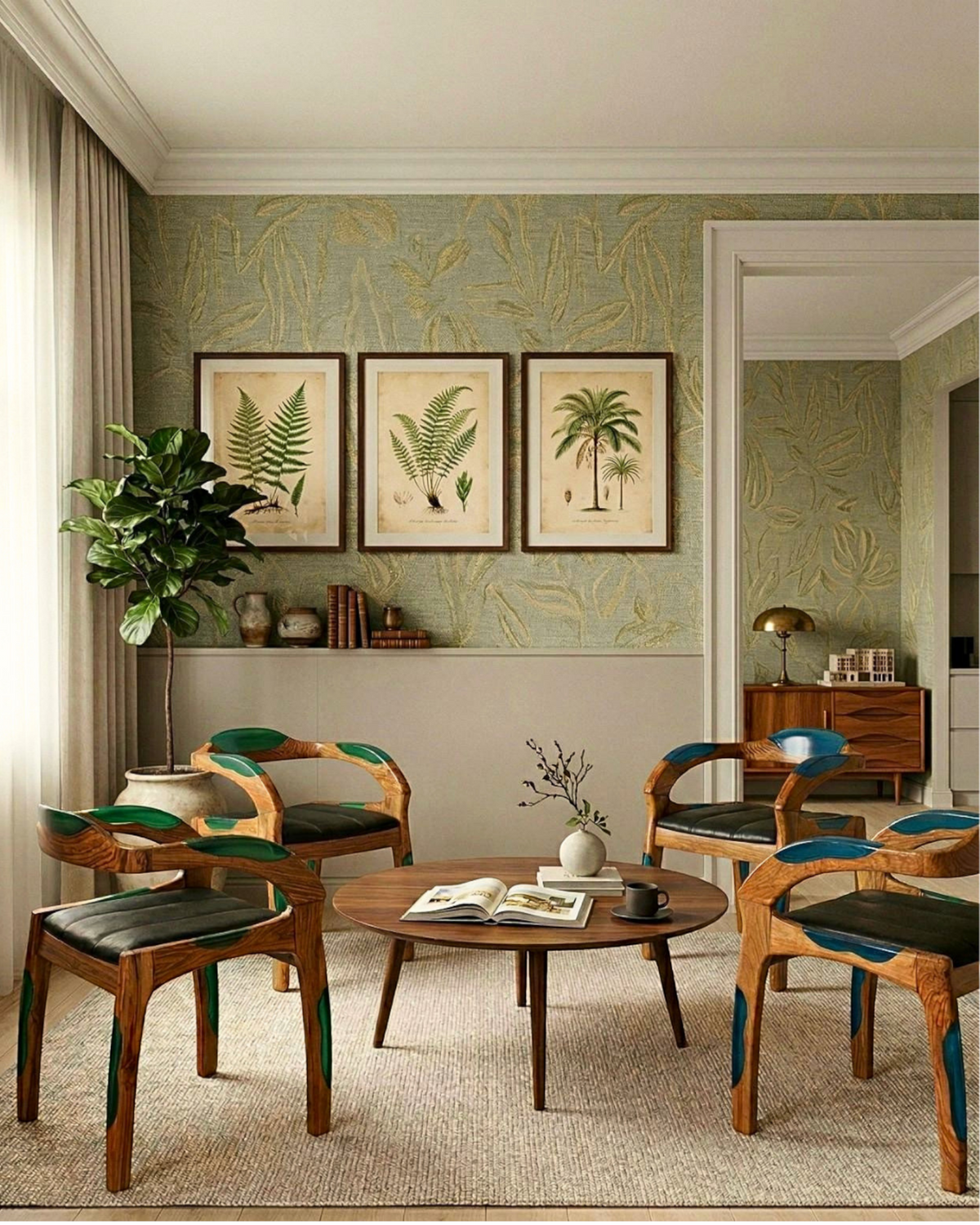 Epoxy Sessel "Arnson Plus Green" Epoxidharz Armlehnsessel Massiv Holz Stuhl Nussbaum Sekretär Stuhl