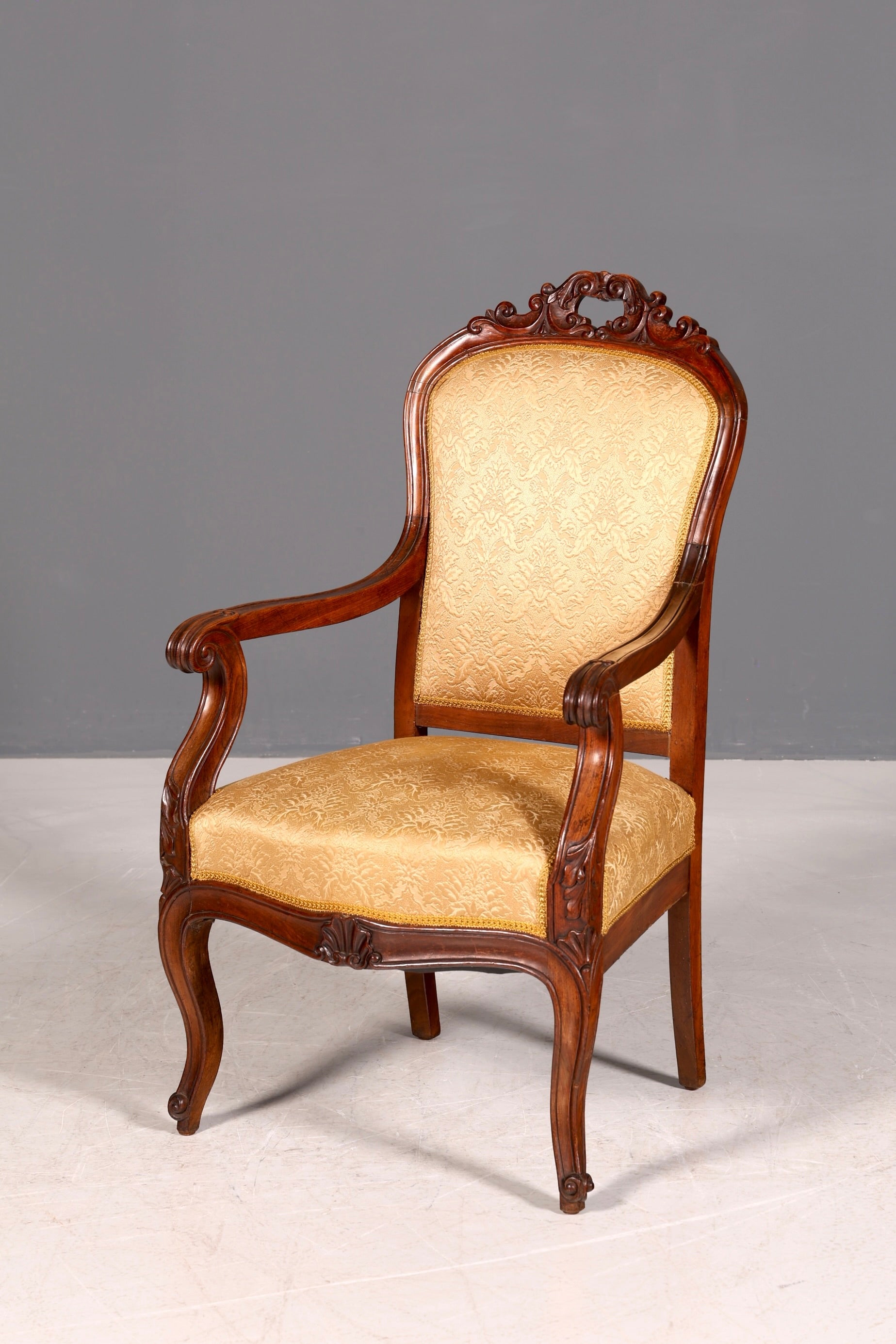 G047 Finish Edler Chippendale Armlehnsessel Barock Stil Sessel Armchair Samt Stoff Sessel
