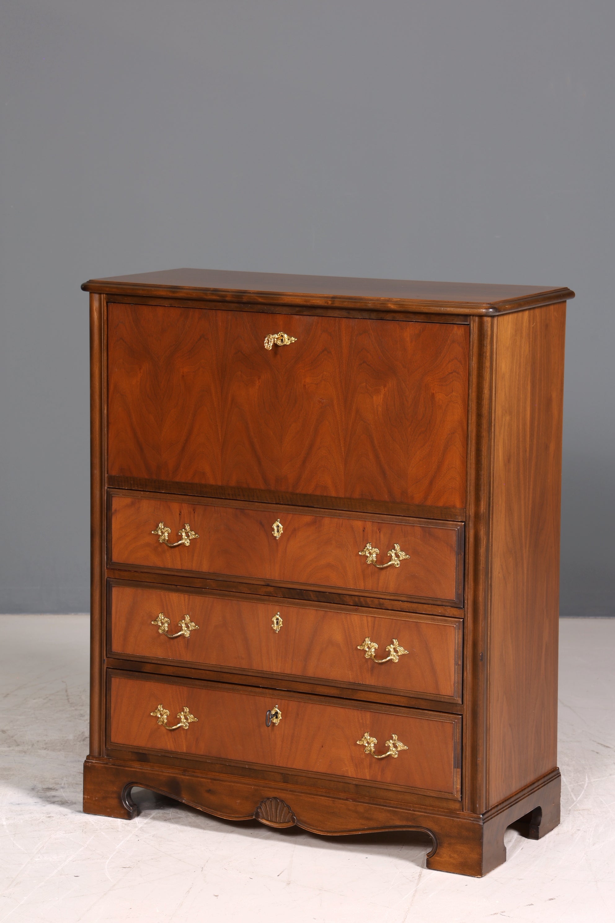 Stilvoller Sekretär im Englischen Stil Büro Vertiko Kommode Mahagoni Schreibkommode