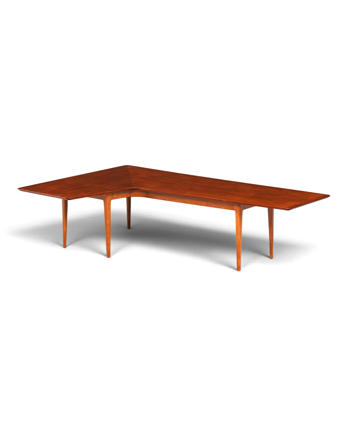 Hauptstadt Möblerei Mid-Century Couchtisch aus Holz mit markanter L-Form im Vintage-Design der 70er Jahre