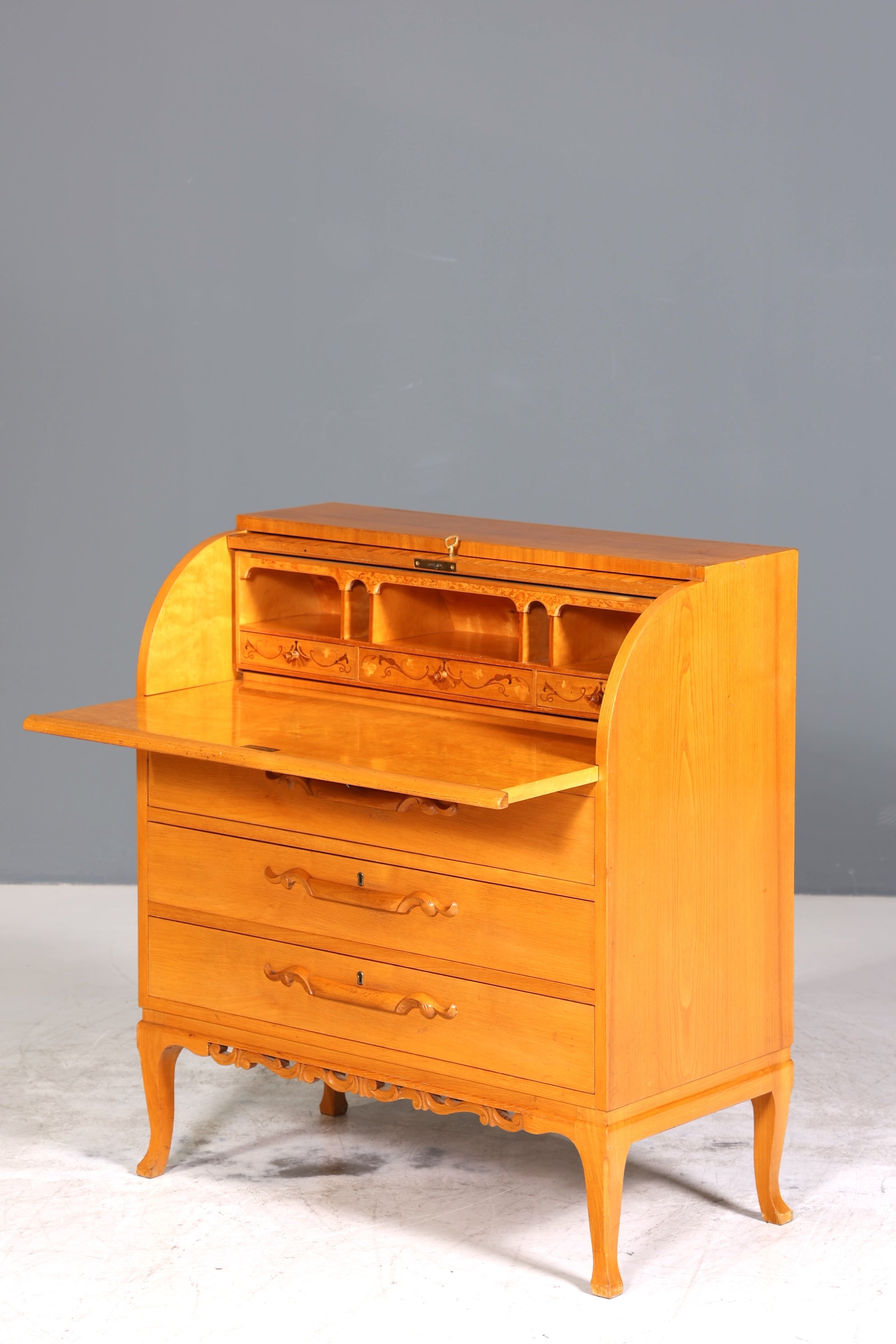 Stilvoller Rollladensekretär um 1930 Büro Kommode Kirschholz Sekretär Schreibtisch Kommode