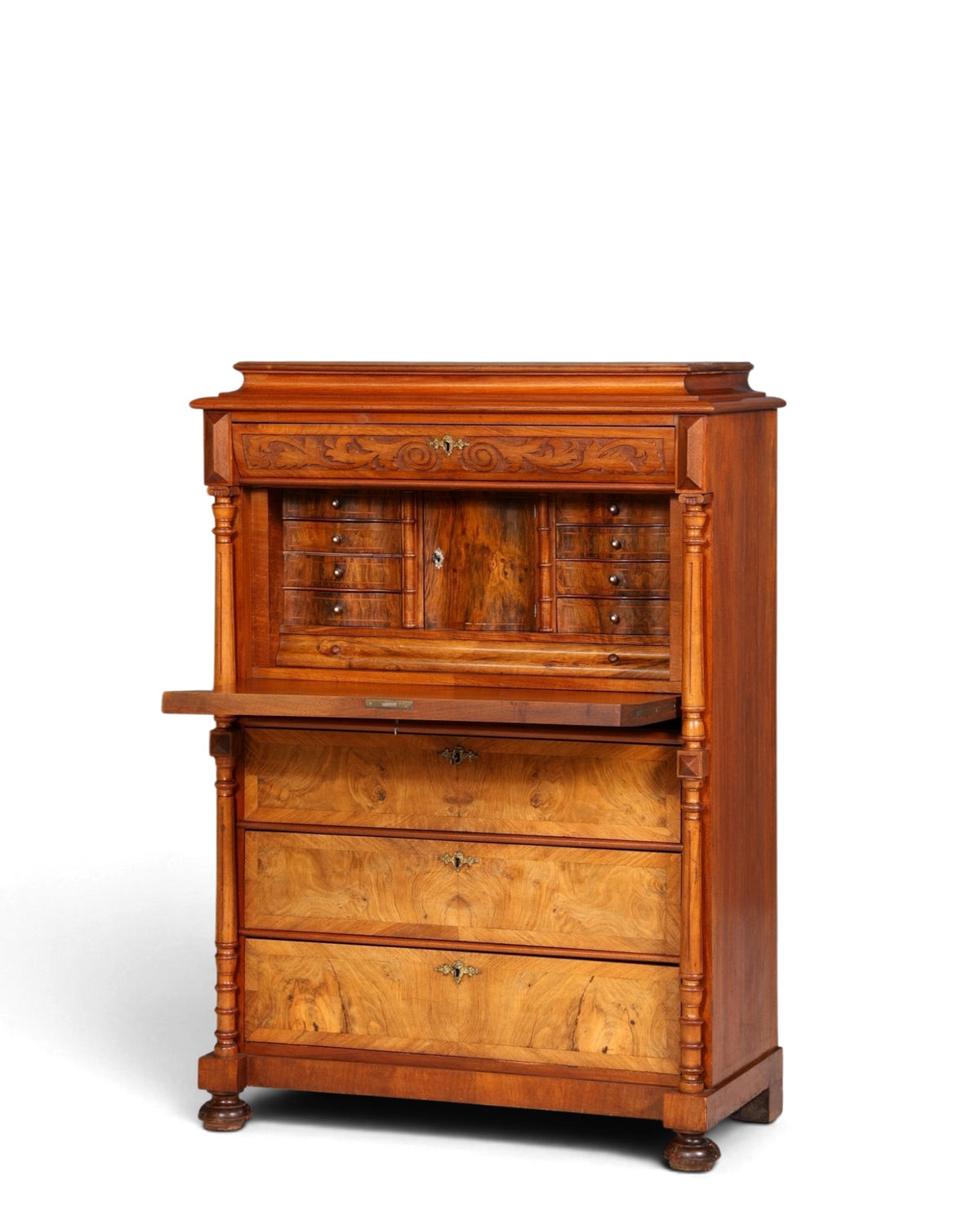 Stilvoller Gründerzeit Sekretär Vertiko Nussbaum Highboard Louis Philippe Kommode Sekretär Schrank um 1880
