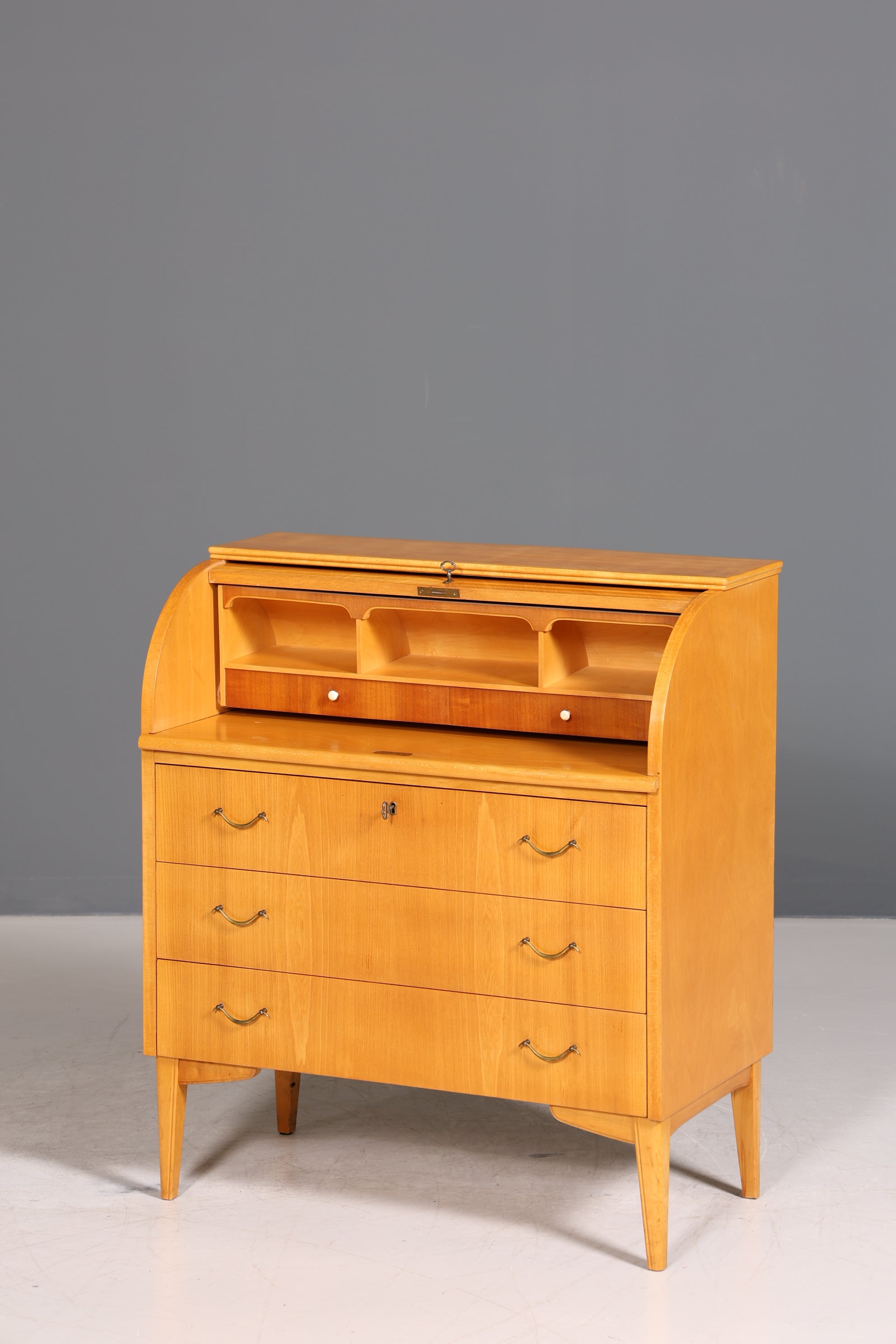 Stilvoller Mid Century Rollladen Sekretär echt Holz Büro Schrank Vintage Schreibkommode