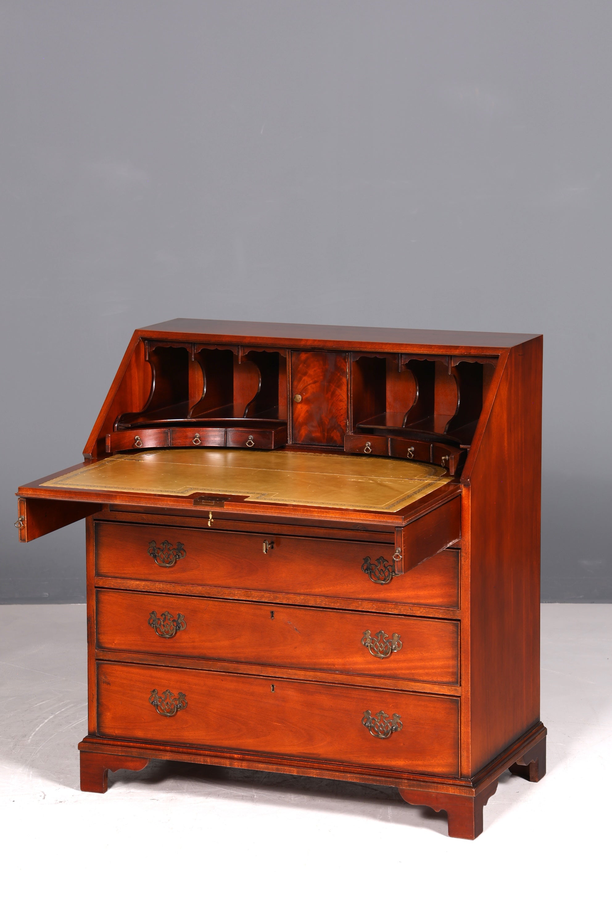 Magnifique secrétaire anglais, bureau, plateau en cuir véritable, table d&