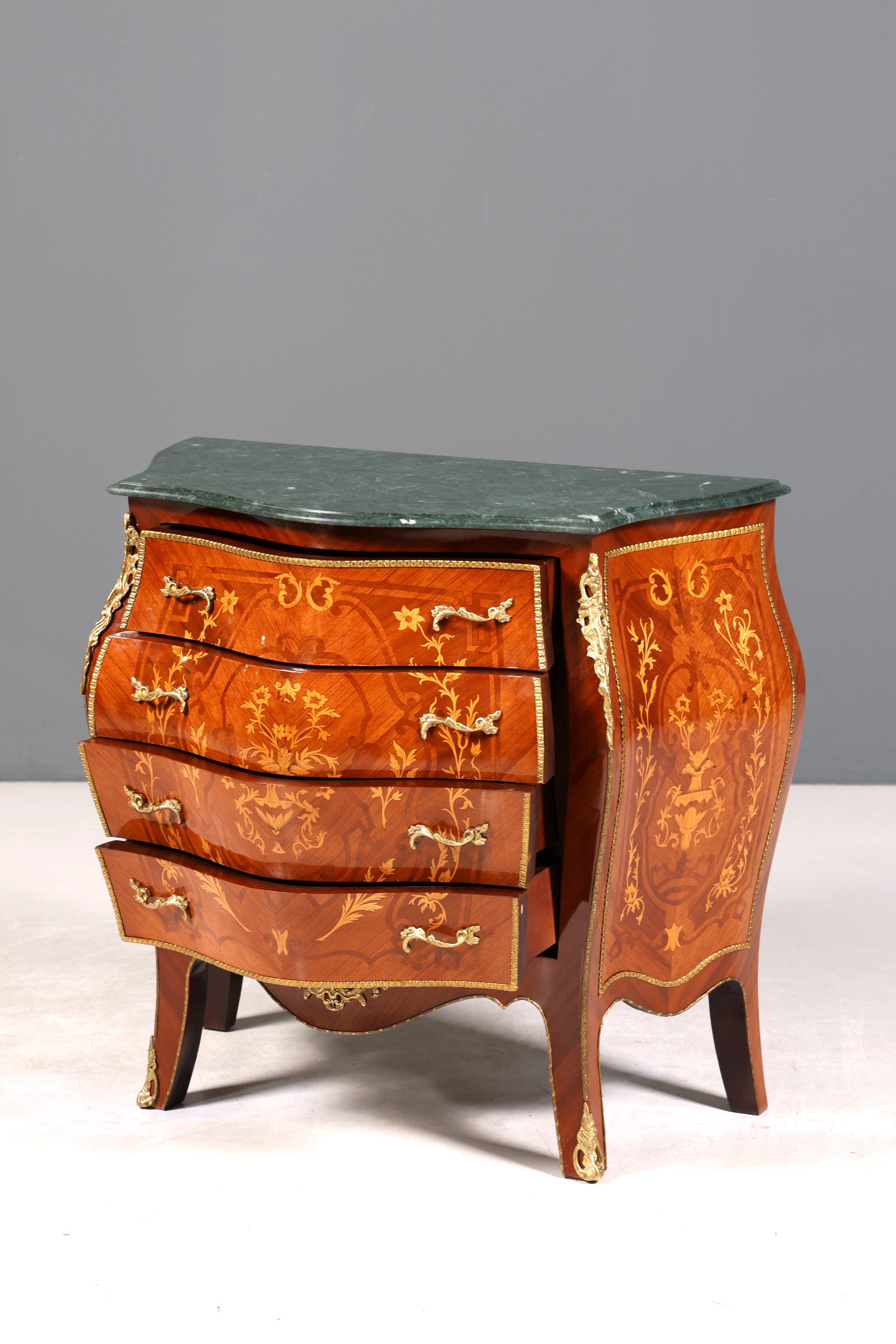 Stilvolle Bauchige Barock Kommode Messing Marmor Louis XV Sideboard Antik Stil