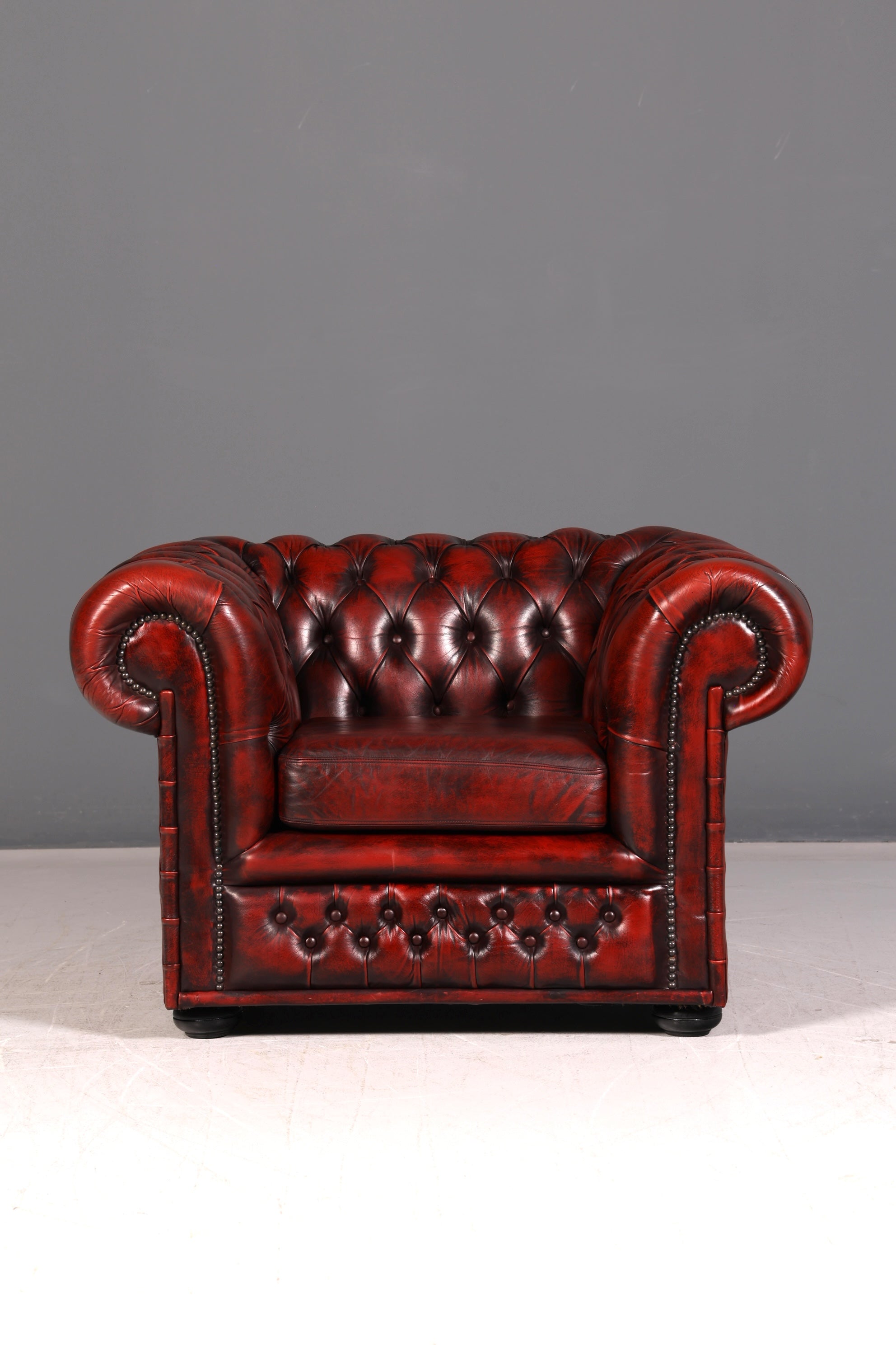 Stylish Original Chesterfield Armchair Oxblood Genuine Leather English Armchair Gentleman&