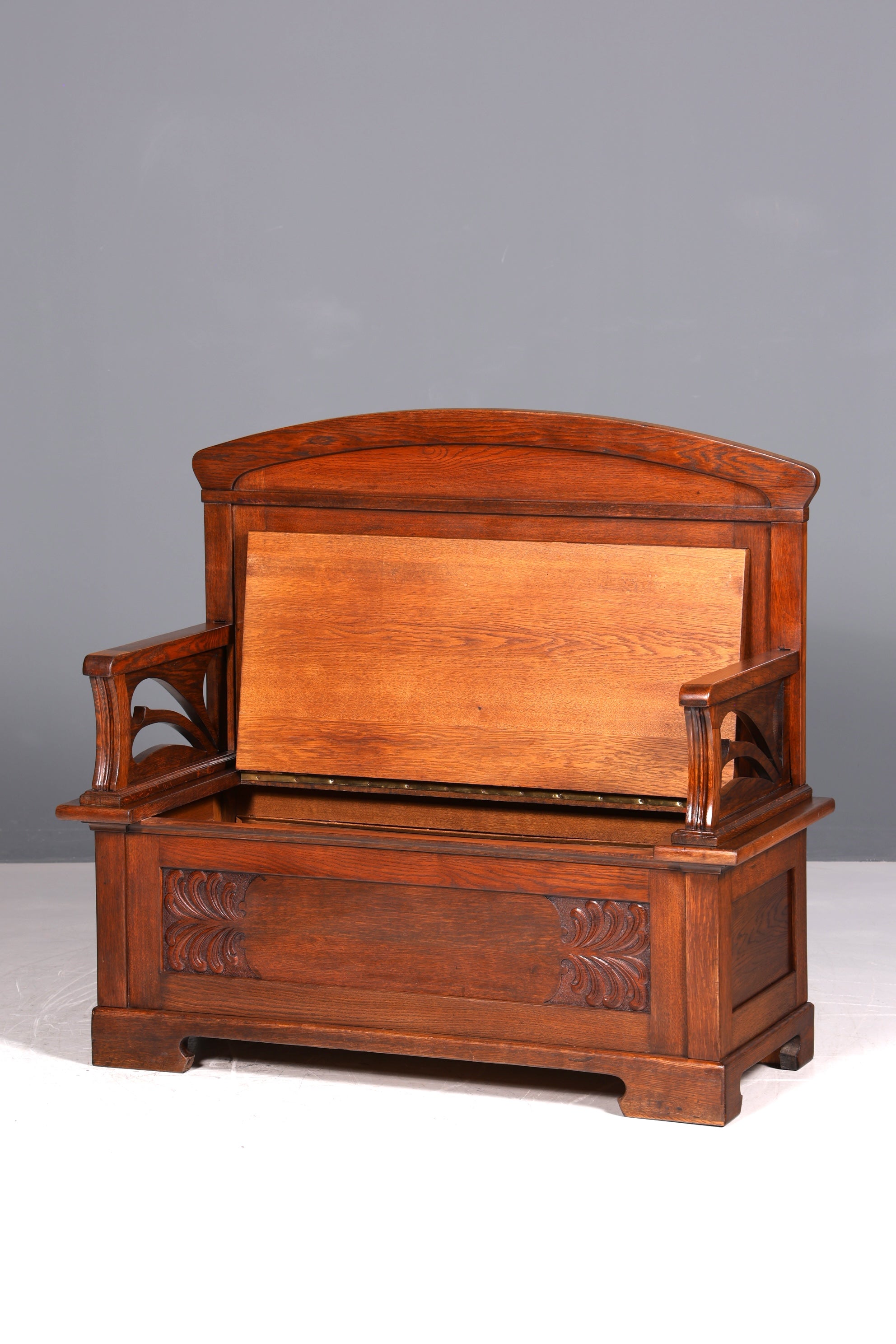 Magnifique banc Art nouveau, banc ancien, coffre, canapé en chêne, banc en bois, coffre en bois