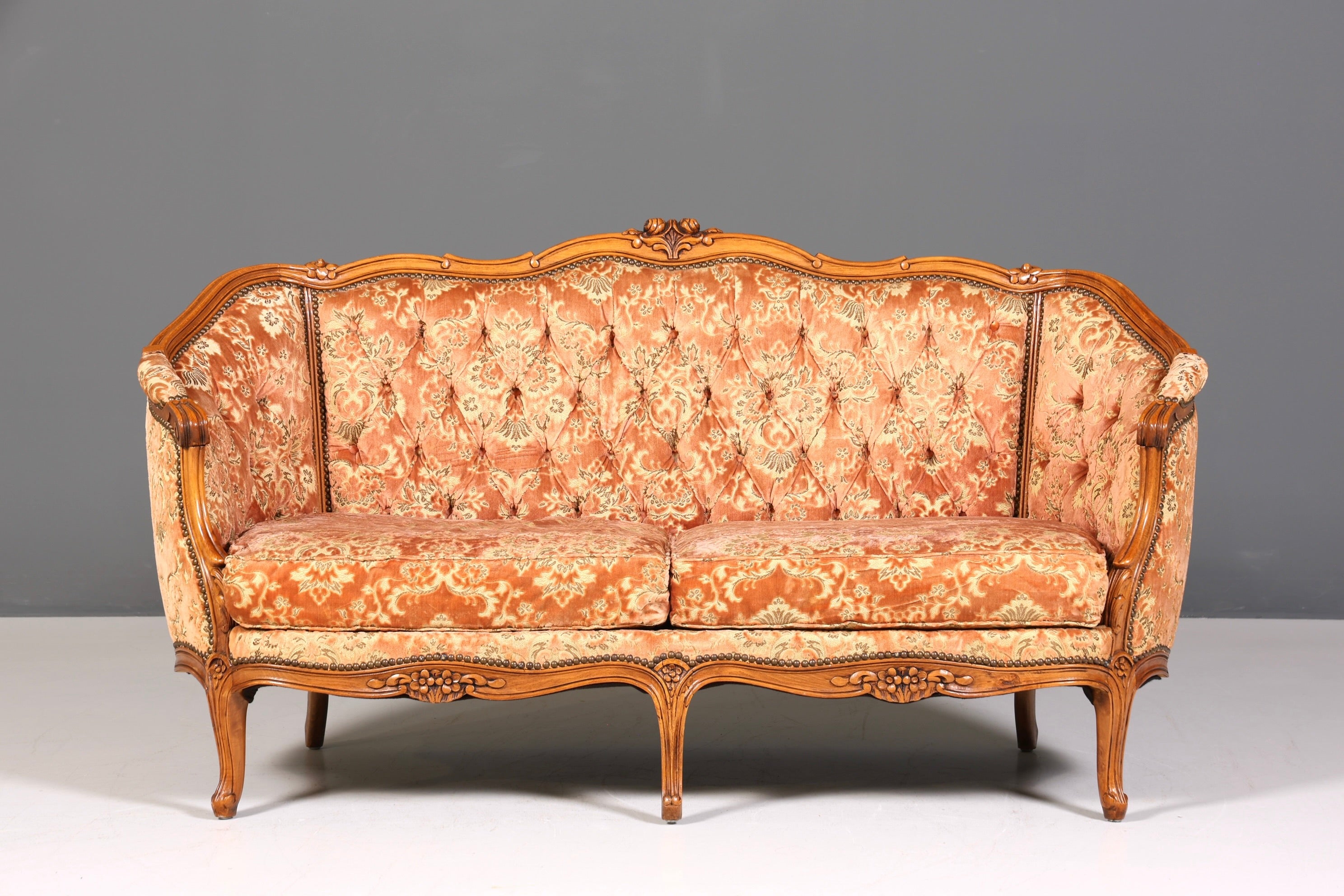 Wunderschönes Chippendale Sofa Barock Stil Couch Samt Stoff Rococo 2 Sitzer Canapé