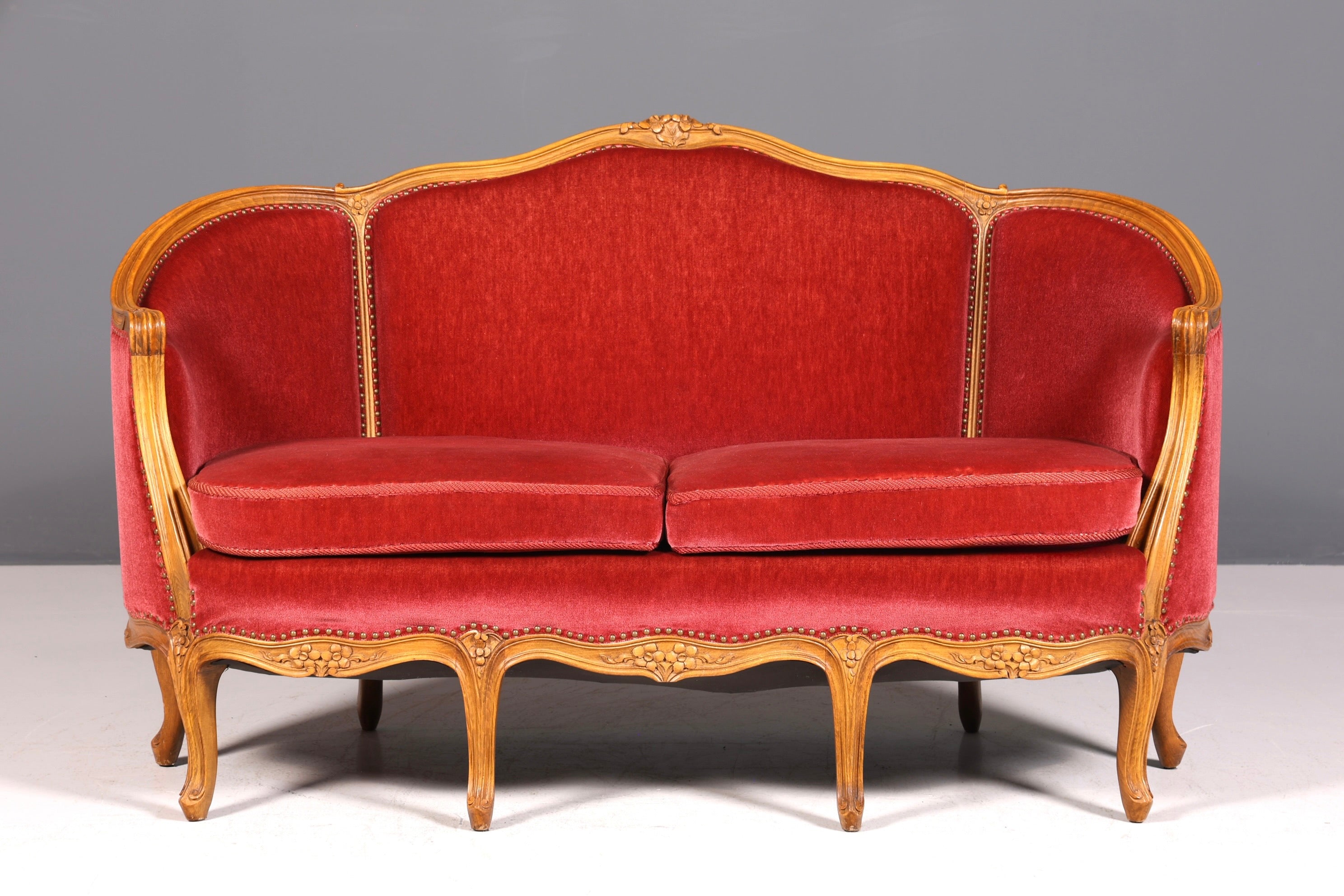 Magnifique canapé Chippendale, canapé de style baroque, tissu velours, méridienne 3 places