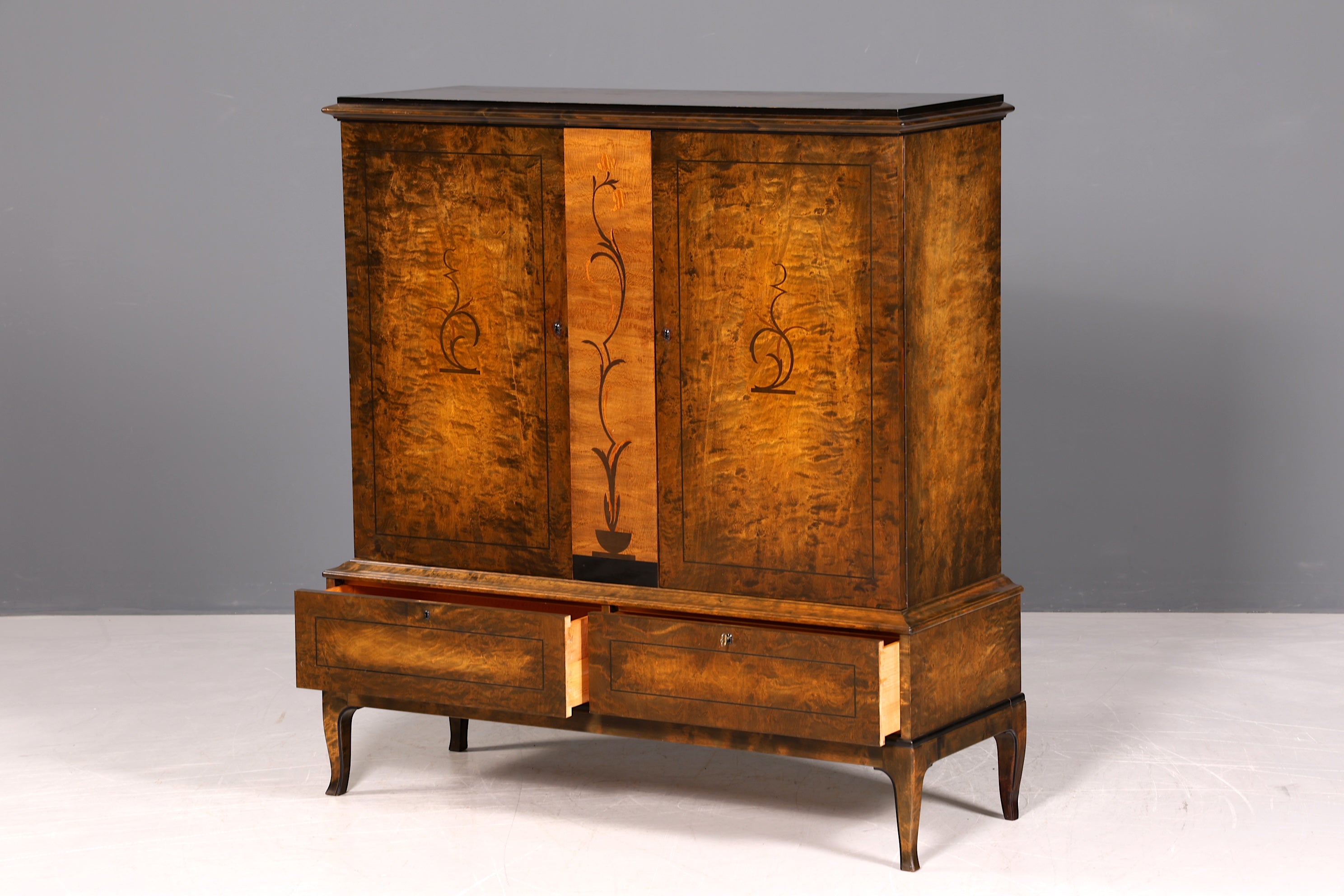 G068 Finish cm Stilvoller Original Art Deco Schrank Vertiko Sideboard um 1930 Highboard Kommode