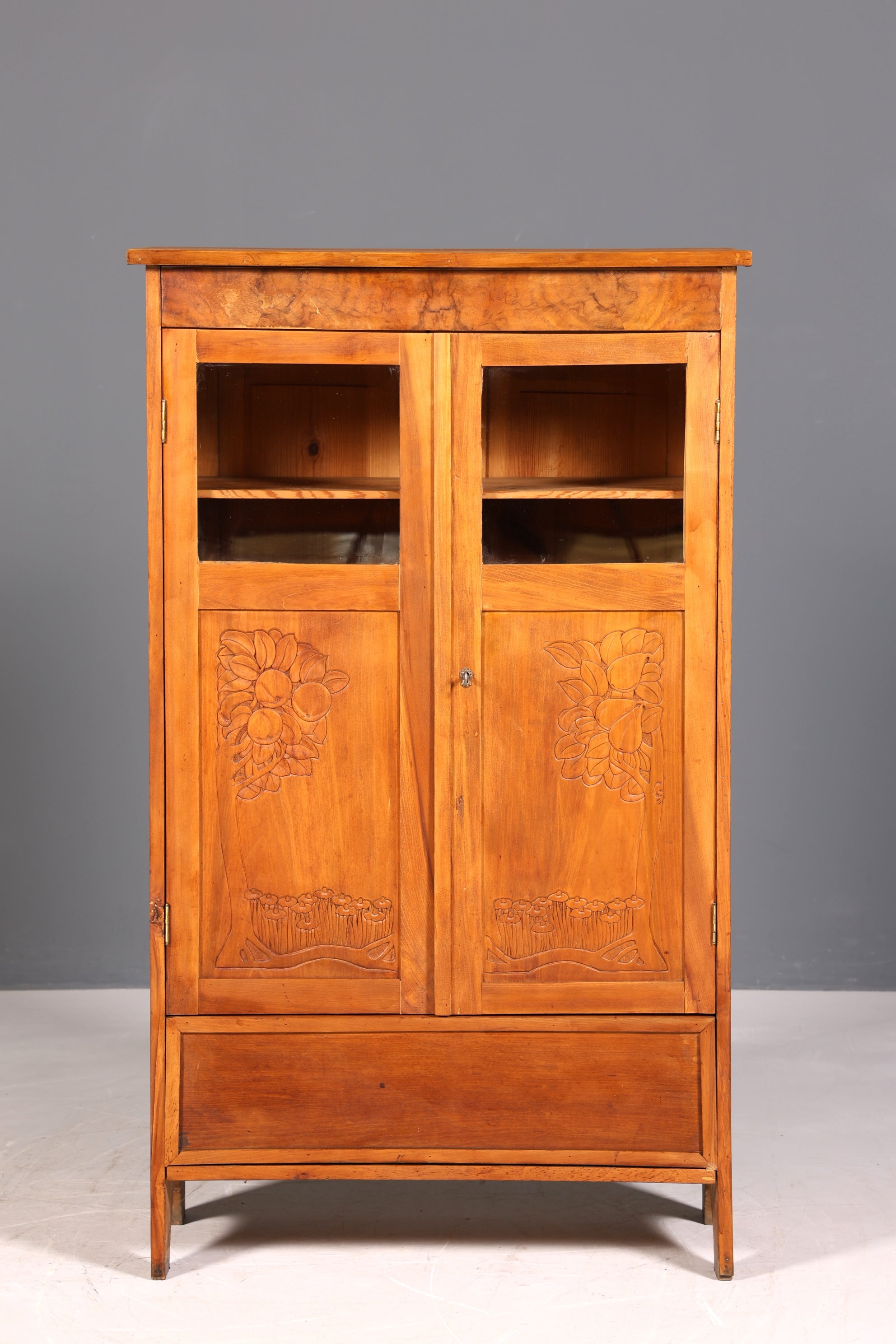 F942 Finish Traumhafte Jugendstil Vitrine Antike Holz Bücherschrank Eiche Antik Schrank Geschirrschrank