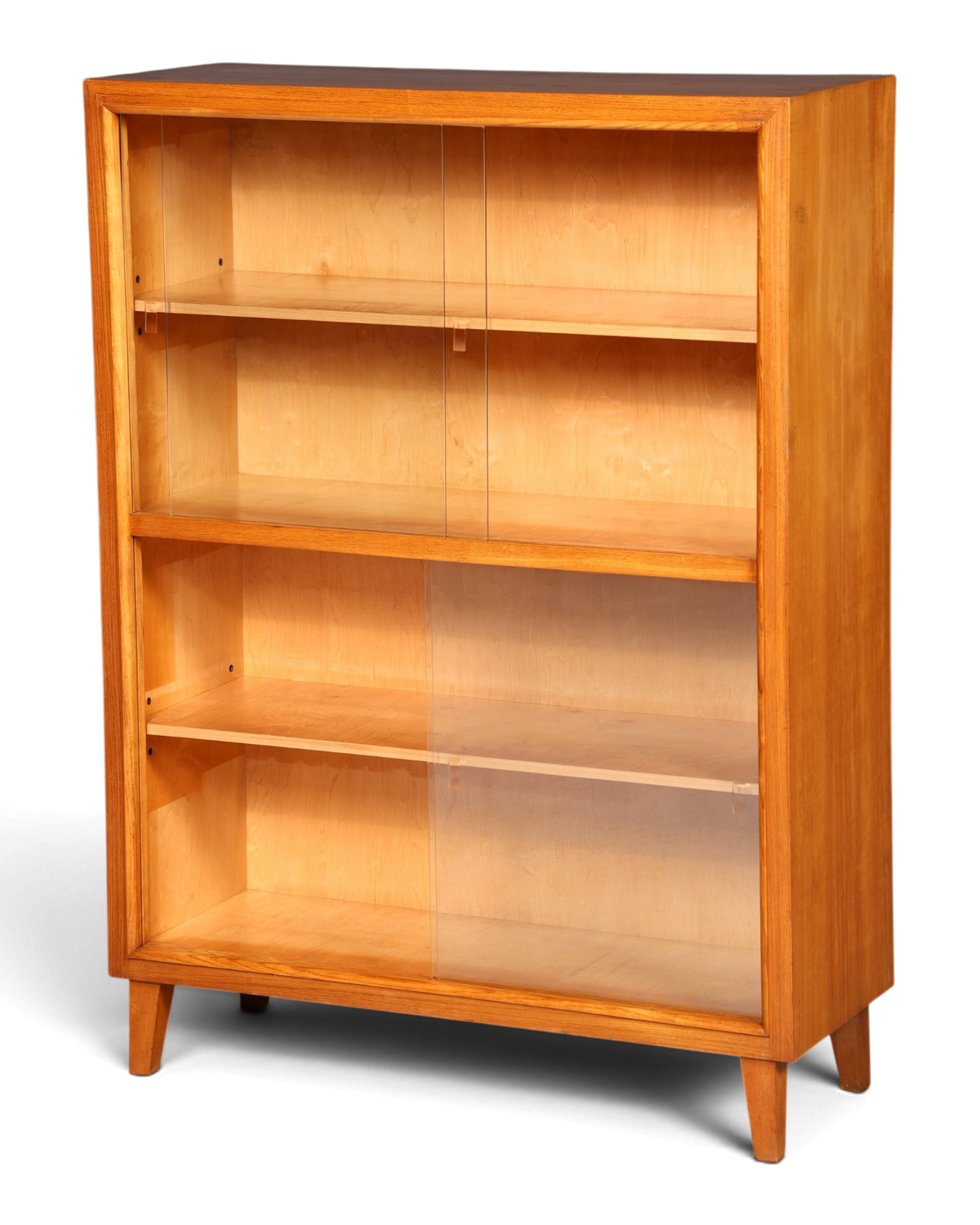 Hauptstadt Möblerei Bücherregal aus hellem Holz mit Schiebetüren aus Glas und vier Fächern