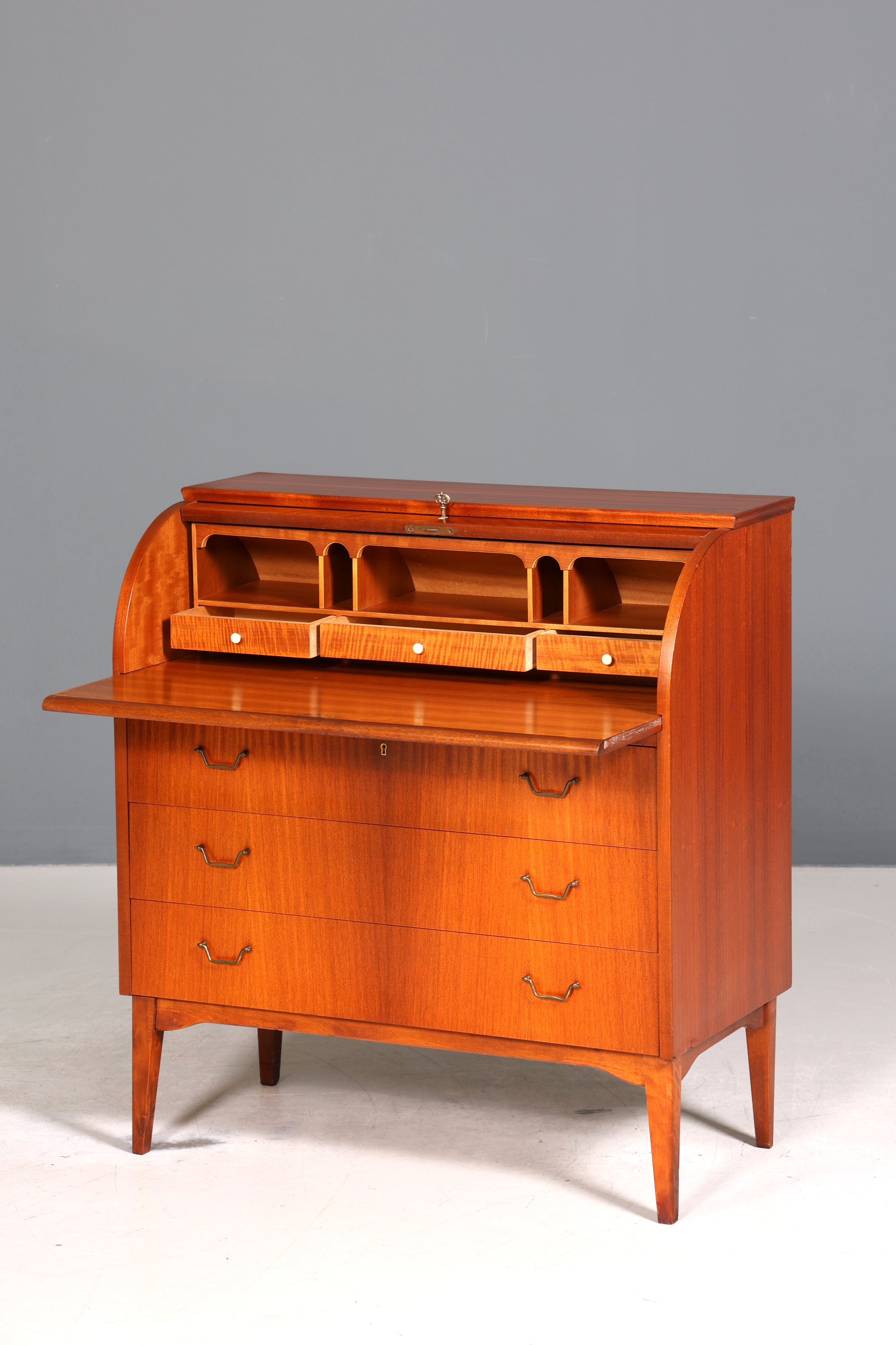 Wunderschöner Mid Century Rollladen Sekretär echt Holz Büro Schrank Vintage Schreibkommode