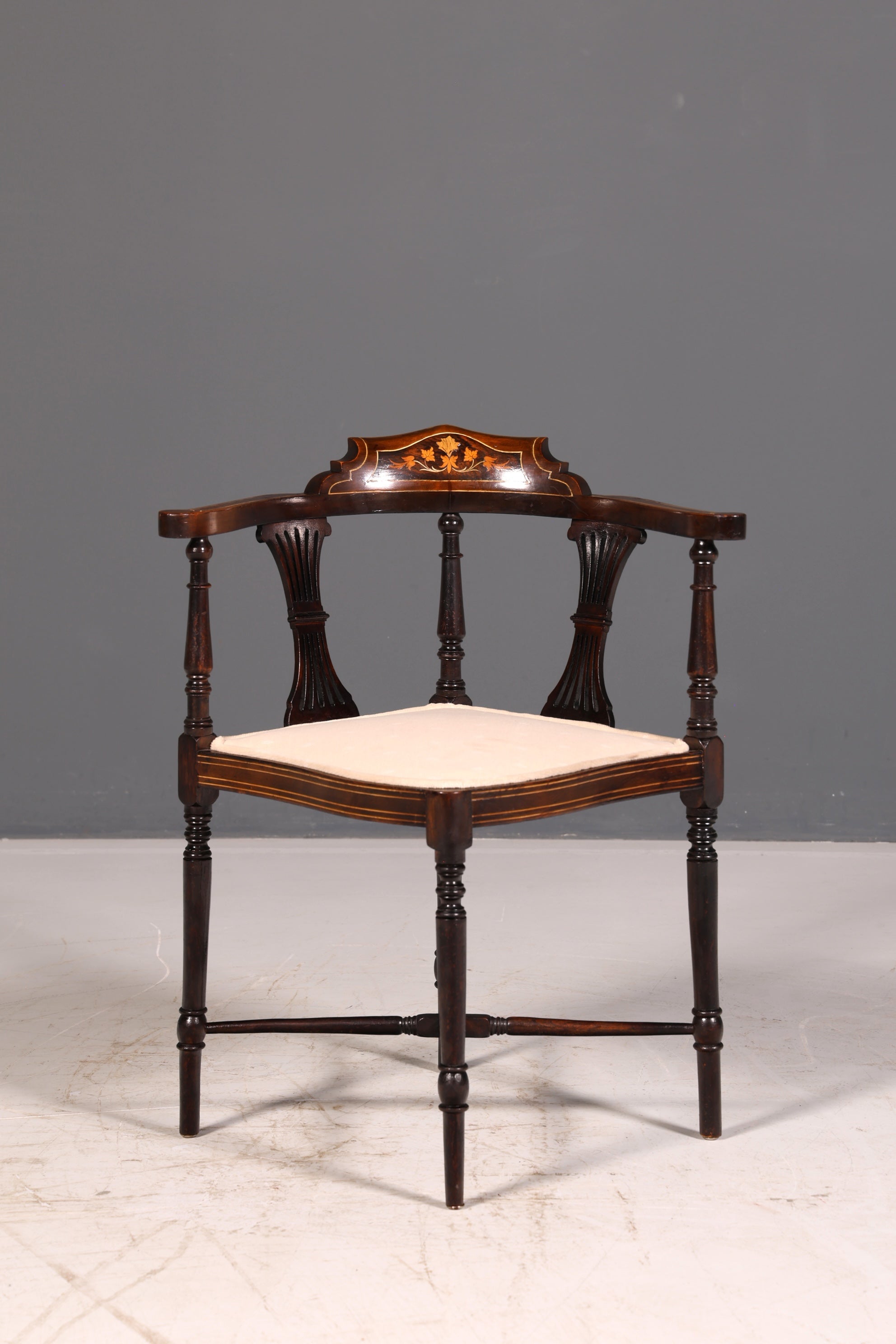 Wunderschöner Antiker Eckstuhl Corner Chair Englisch Edwardian Intarsien Armlehnstuhl Schreibtischstuhl Vintage 1 von 2