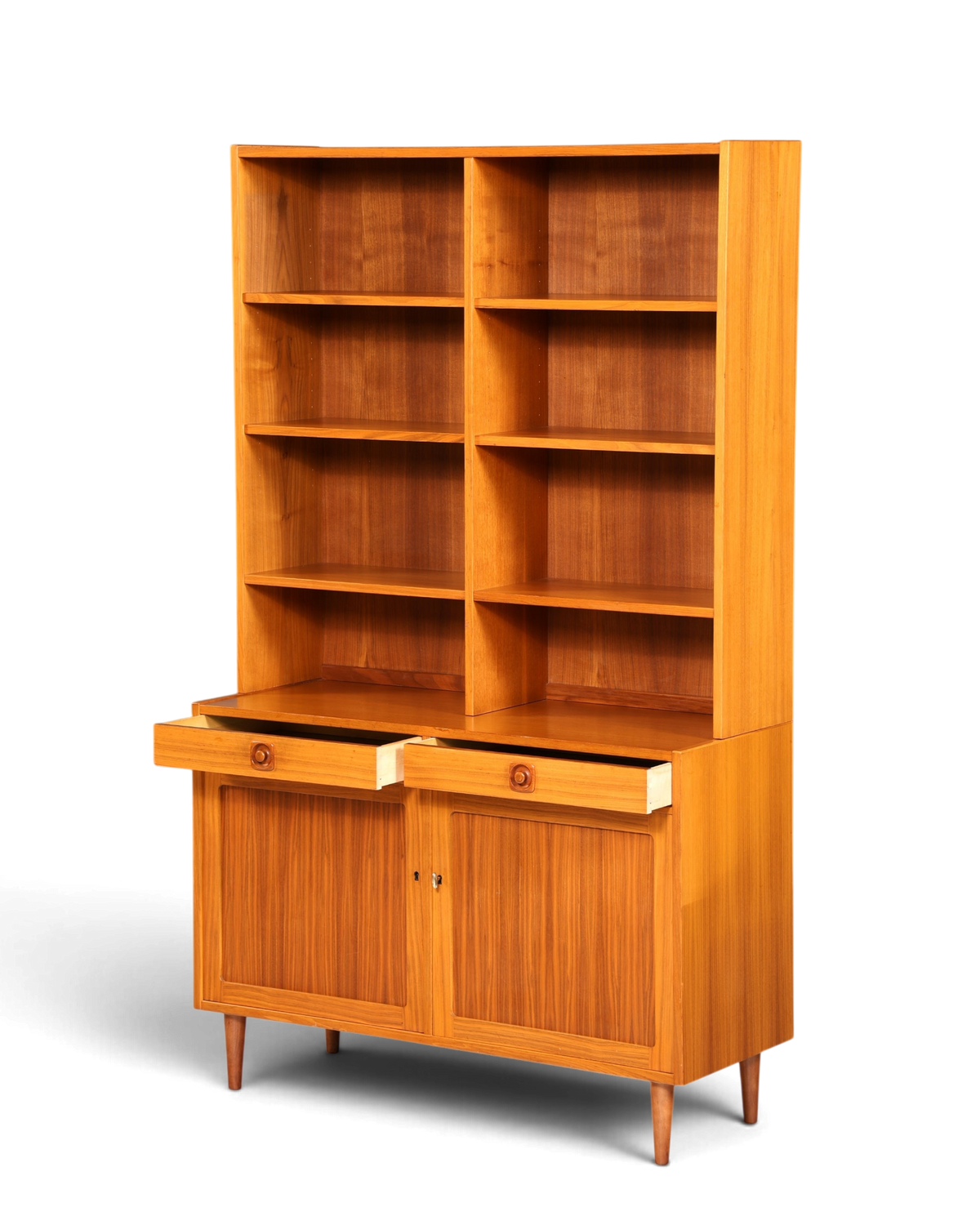 Hauptstadt Möblerei Mid Century Regal im Danish Design aus den 60er Jahren mit Holzfurnier und verstellbaren Böden