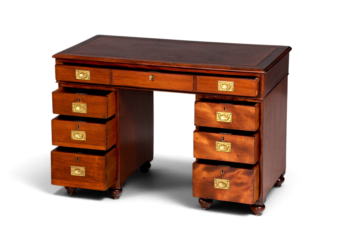 Edler Englischer Military Chest Schreibtisch Maritim Bürotisch Lederauflage Office Desk