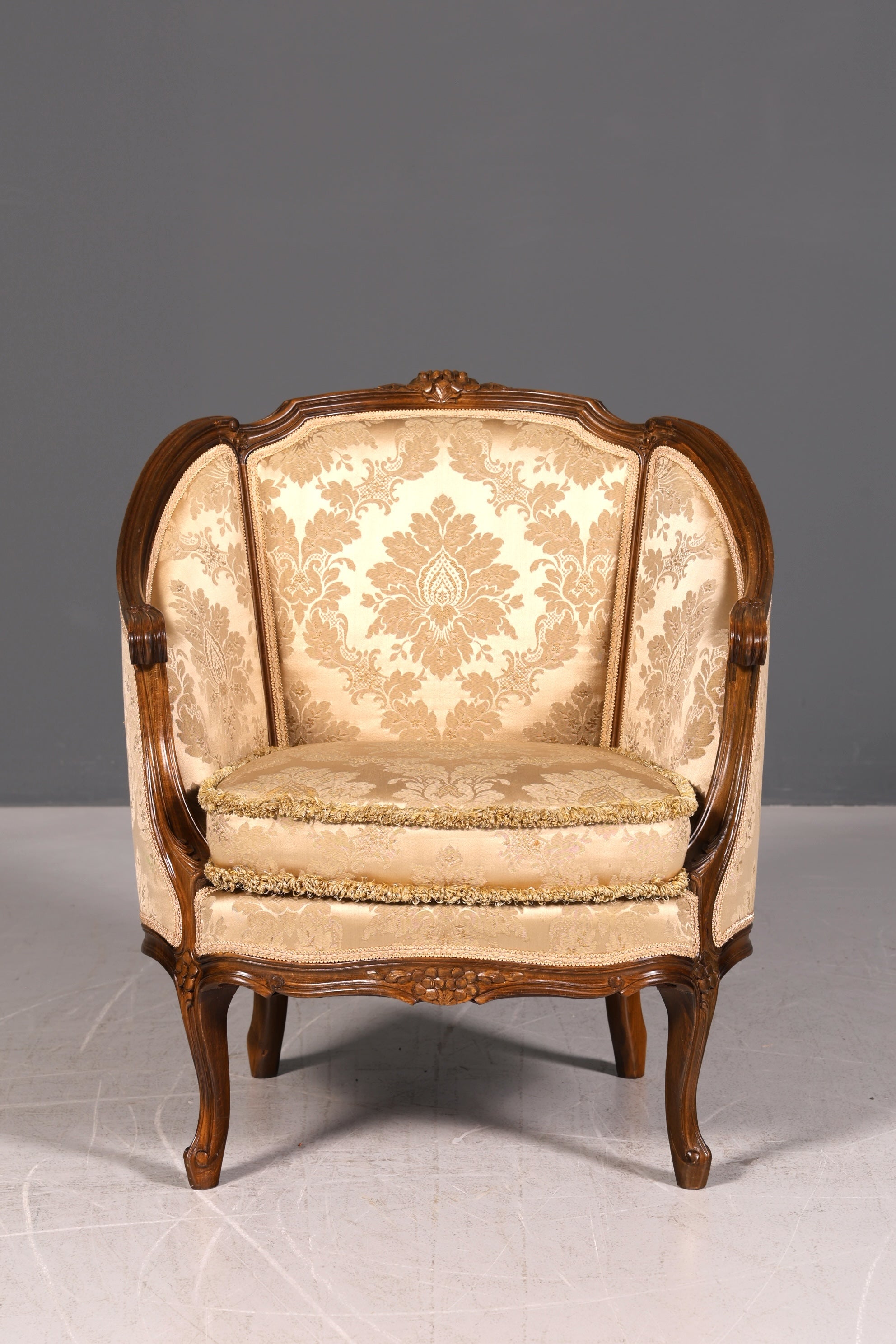 Edler Chippendale Armlehnsessel Barock Stil Samt Stoff Sessel Armchair Rococo Antik Polstersessel