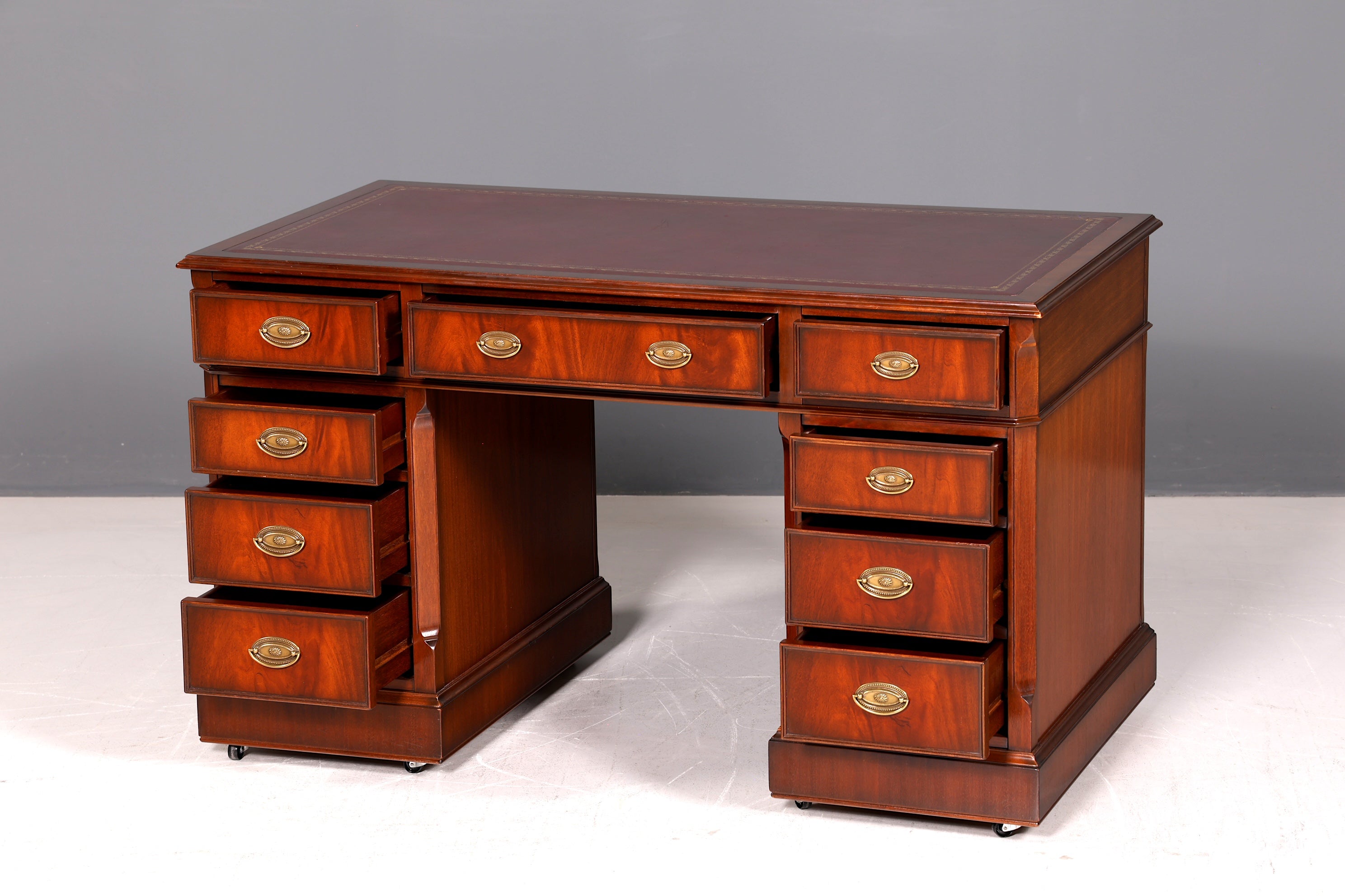 Wunderschöner Original Heldense Englischer Schreibtisch Echt Lederauflage Bürotisch Antik Office Desk