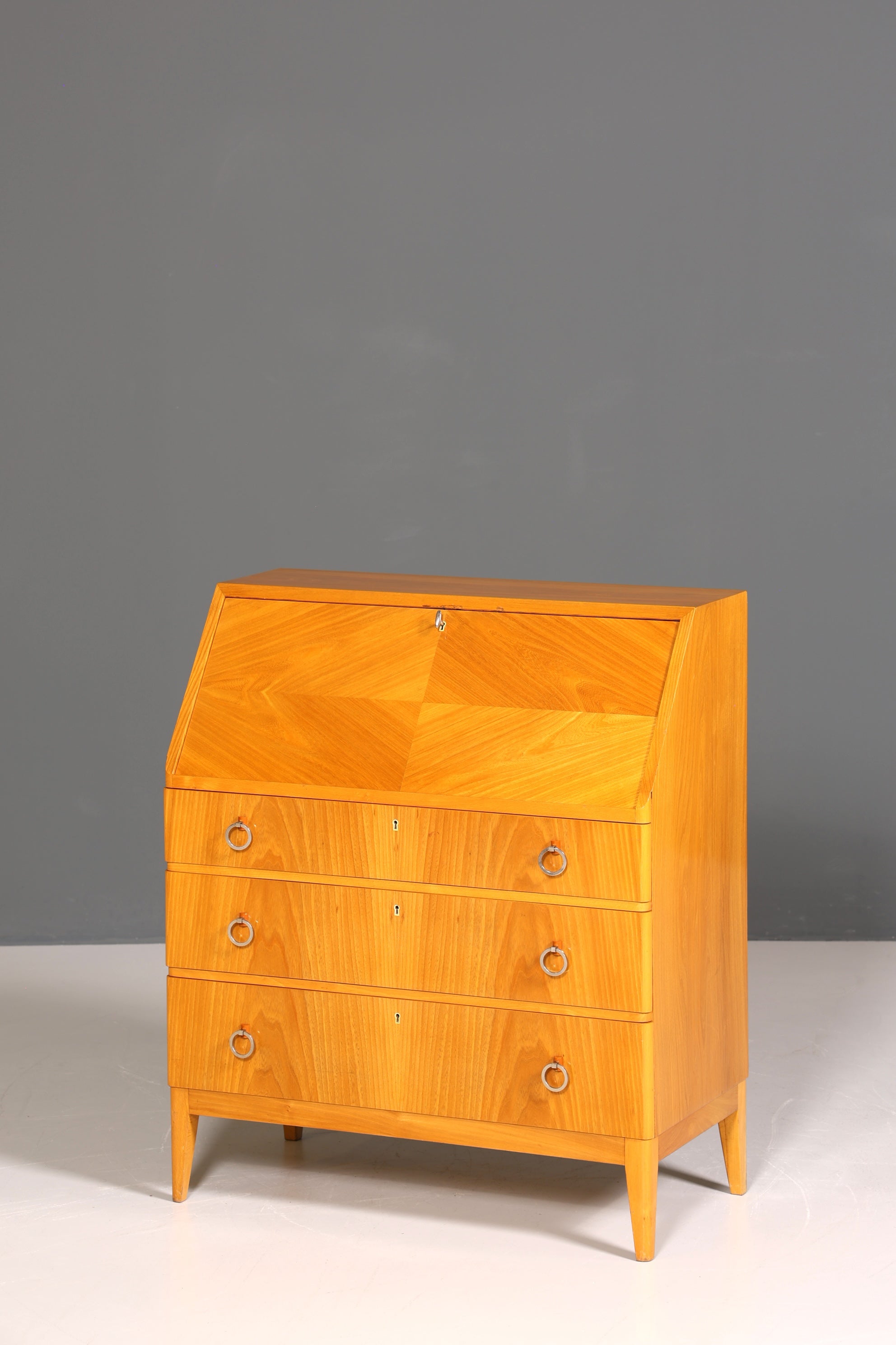 Schlichter Mid Century Sekretär Vintage Schreibmöbel echt Holz Kommode Retro Office Secretary