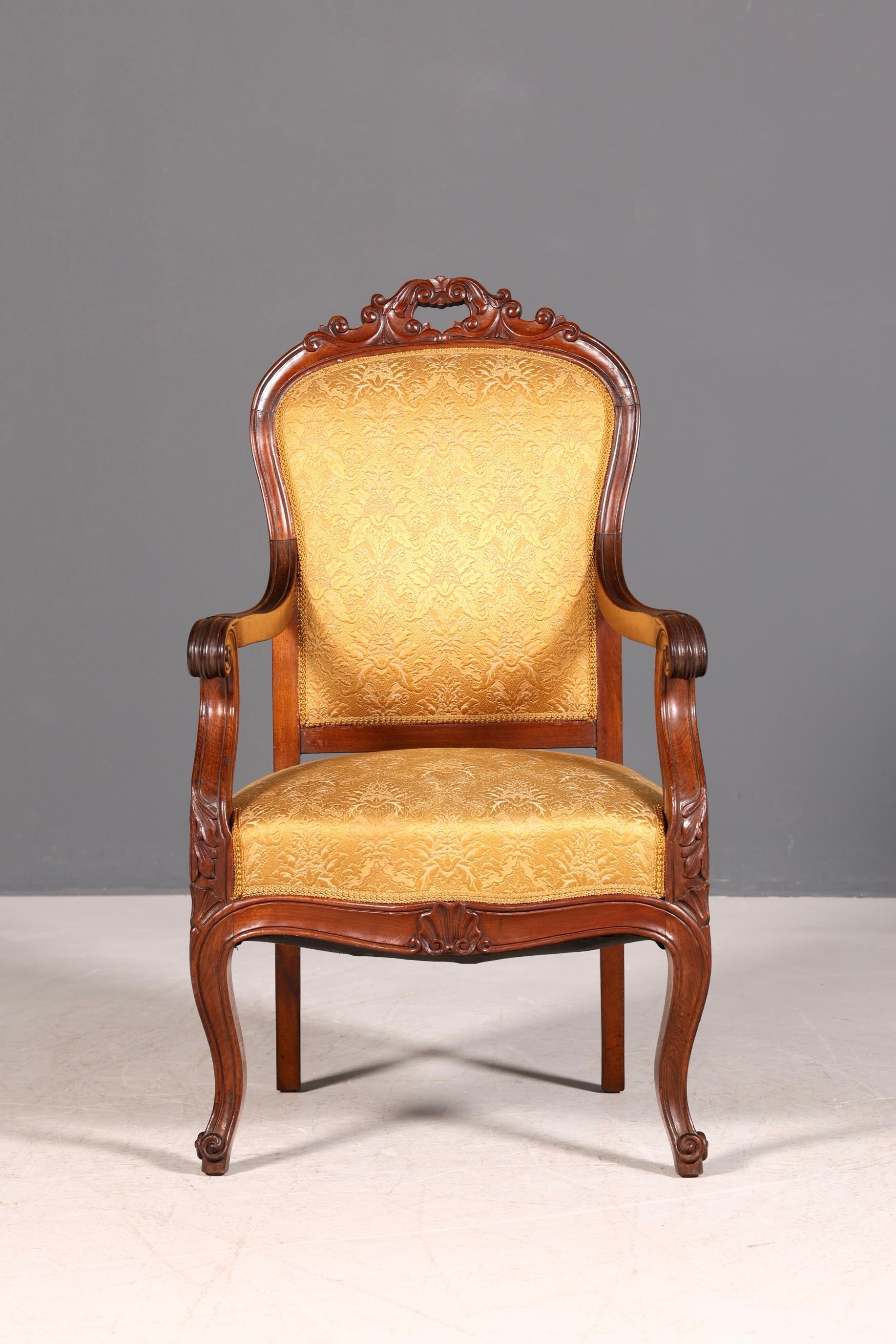 G040 Finish Edler Chippendale Armlehnsessel Barock Stil Sessel Armchair Samt Stoff Sessel