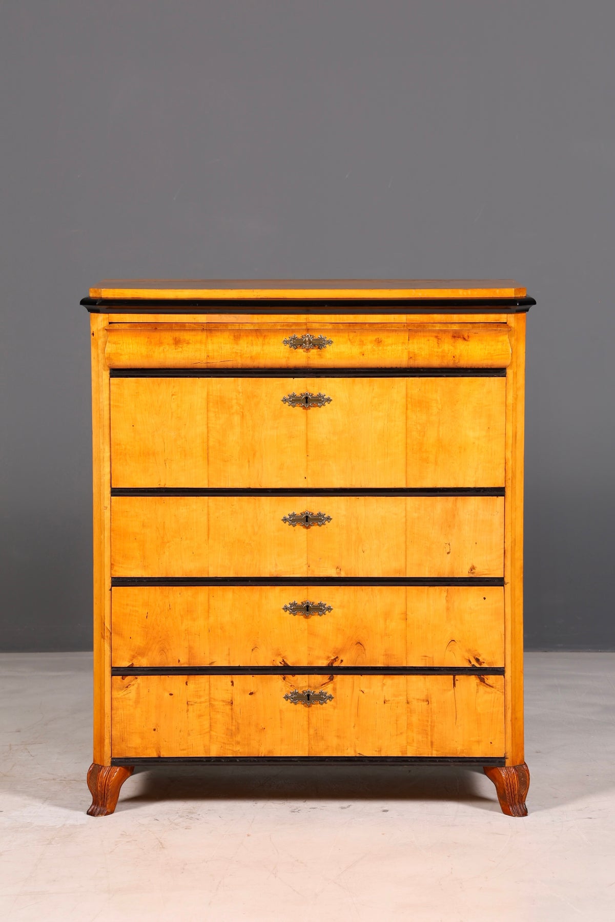 Magnifique commode Biedermeier ancienne en bouleau, vertiko, commode à tiroirs, vers 1850, bois massif