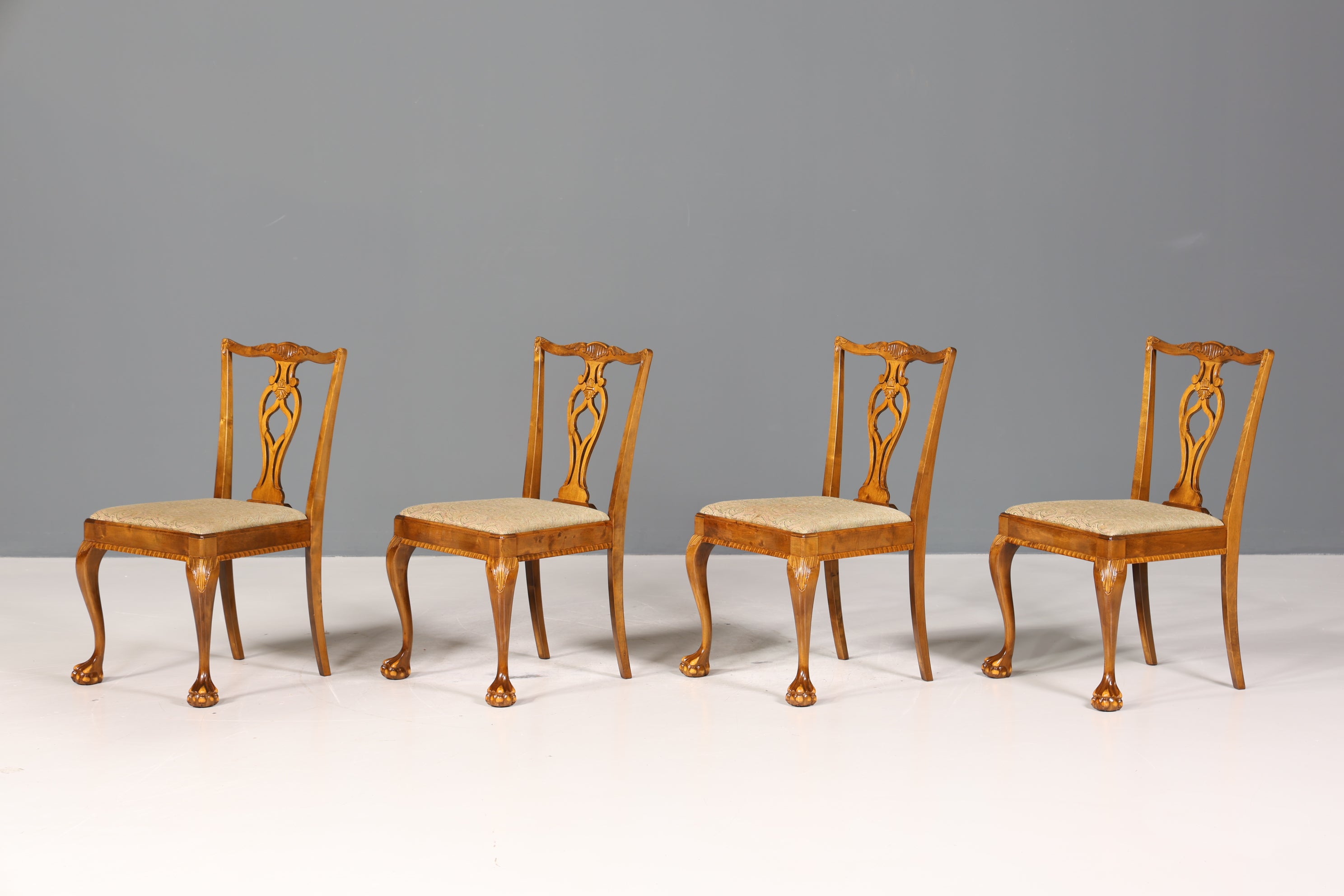 4x Wunderschöne Chippendale Stühle Barock Stil Stuhlset Polsterstuhl Set Englisch Küchenstühle Esszimmer Stühle