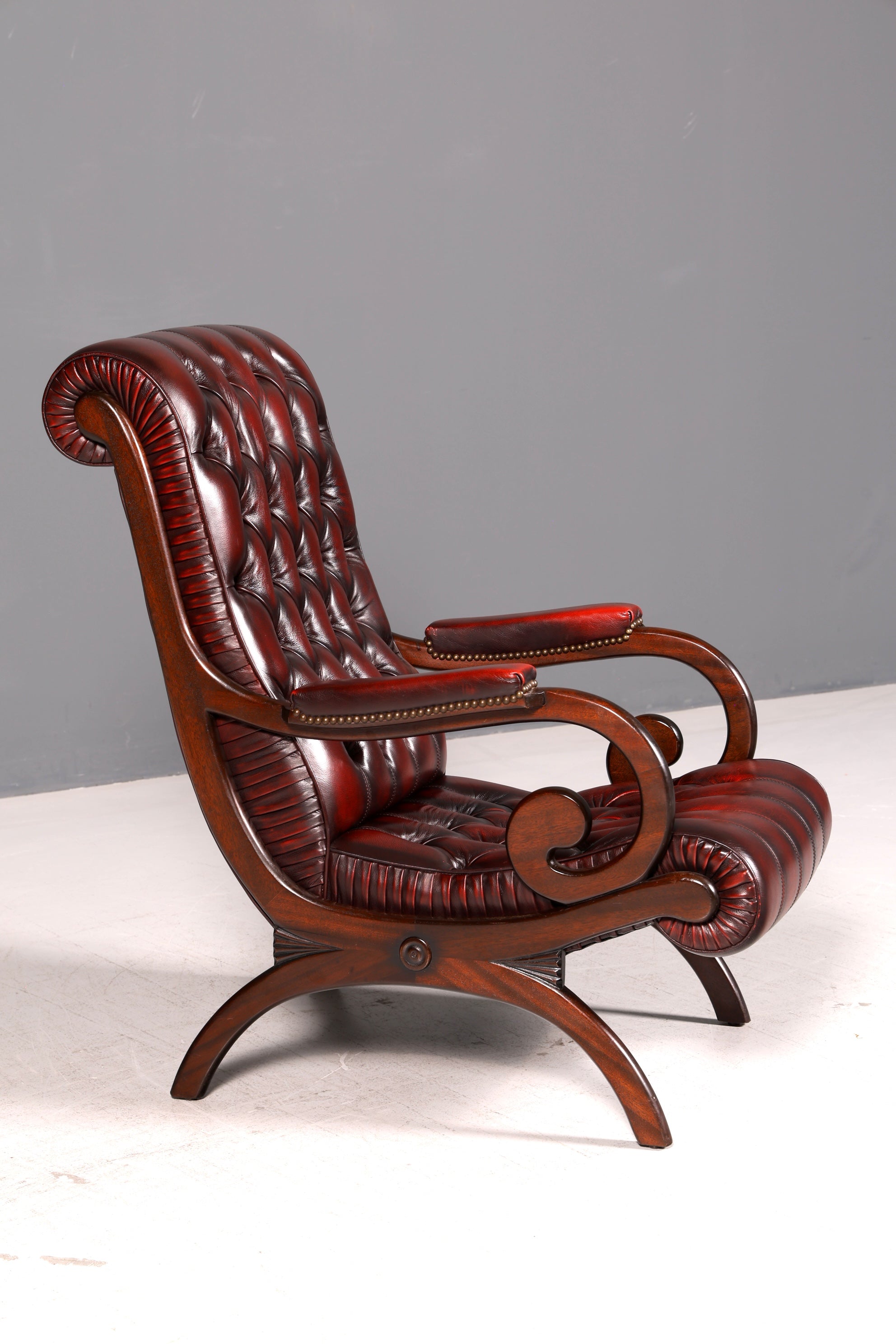 Stilvoller Original Chesterfield Slipper Sessel Englischer Armlehnsessel Oxblood Echt Leder Englisch Herrensessel UK