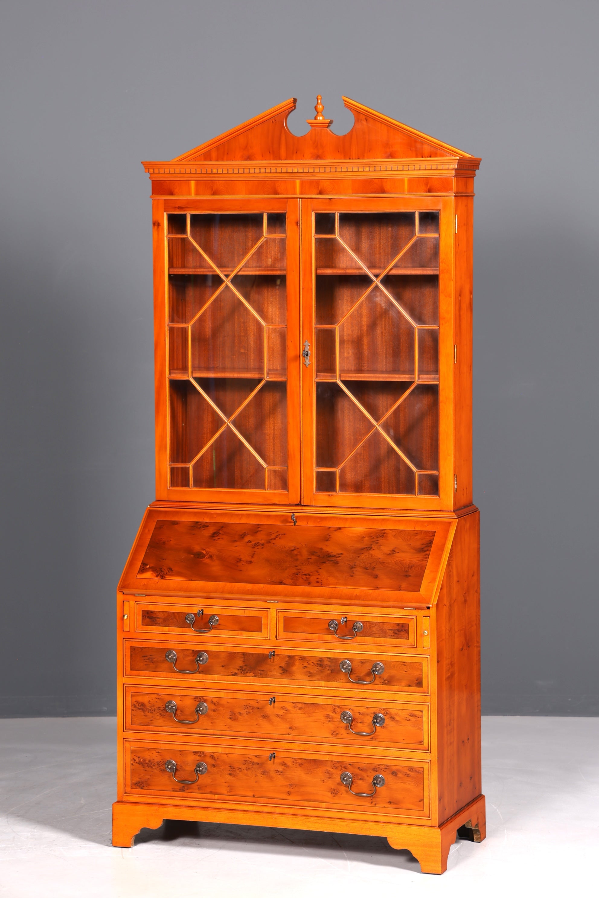 Bureau secrétaire anglais élégant, bureau de bureau, bois d&