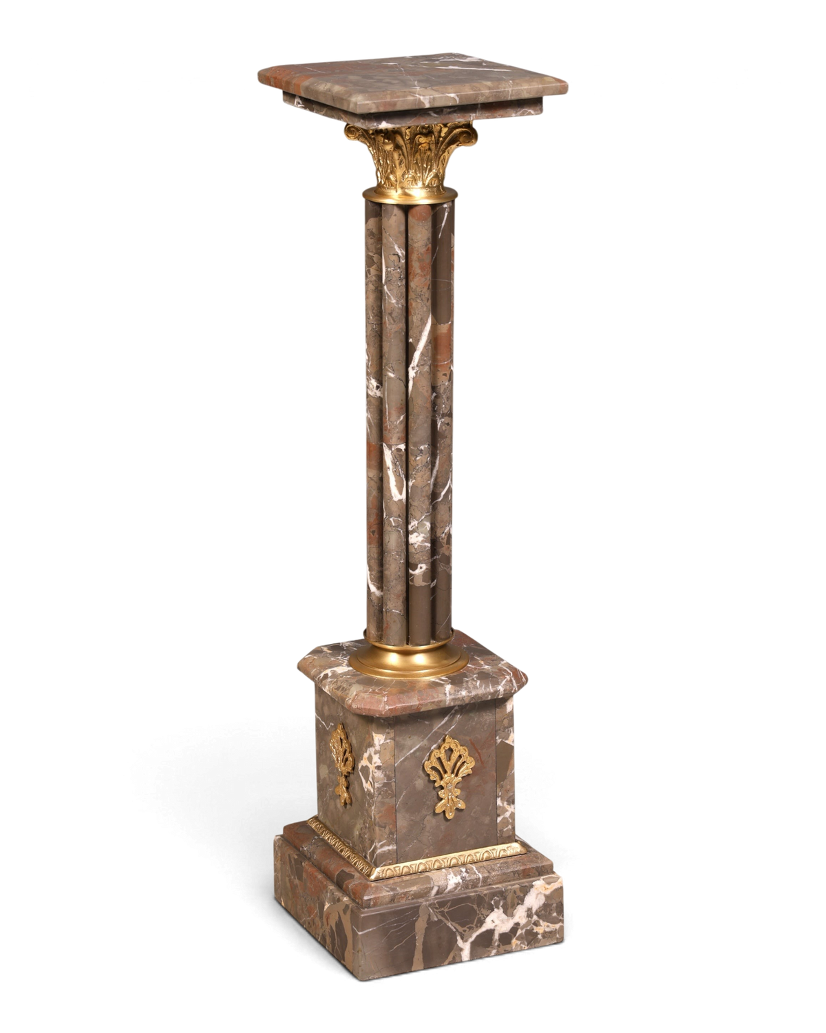 Hauptstadt Möblerei Säule aus braunem Marmor mit goldenen Verzierungen und korinthischem Kapitell