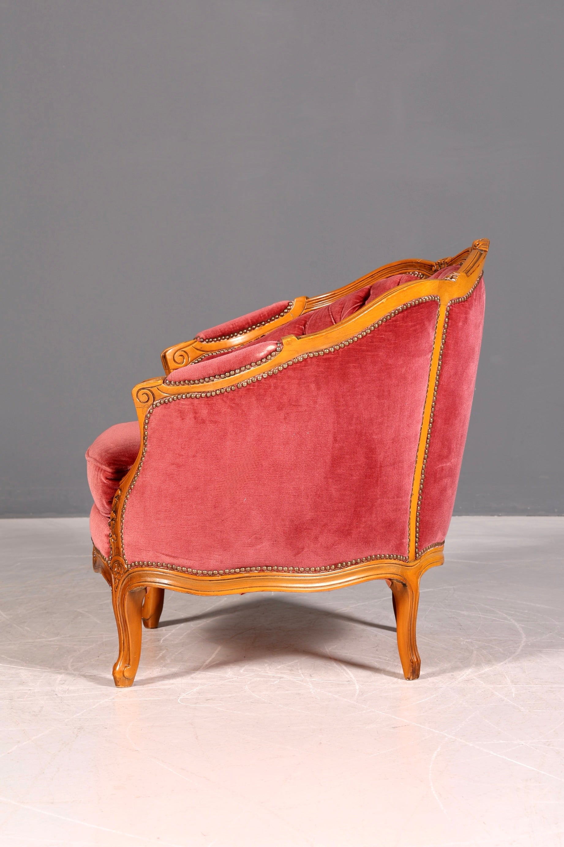 G065 Finish cm Edler Chippendale Armlehnsessel Barock Stil Sessel Armchair Samt Stoff Sessel