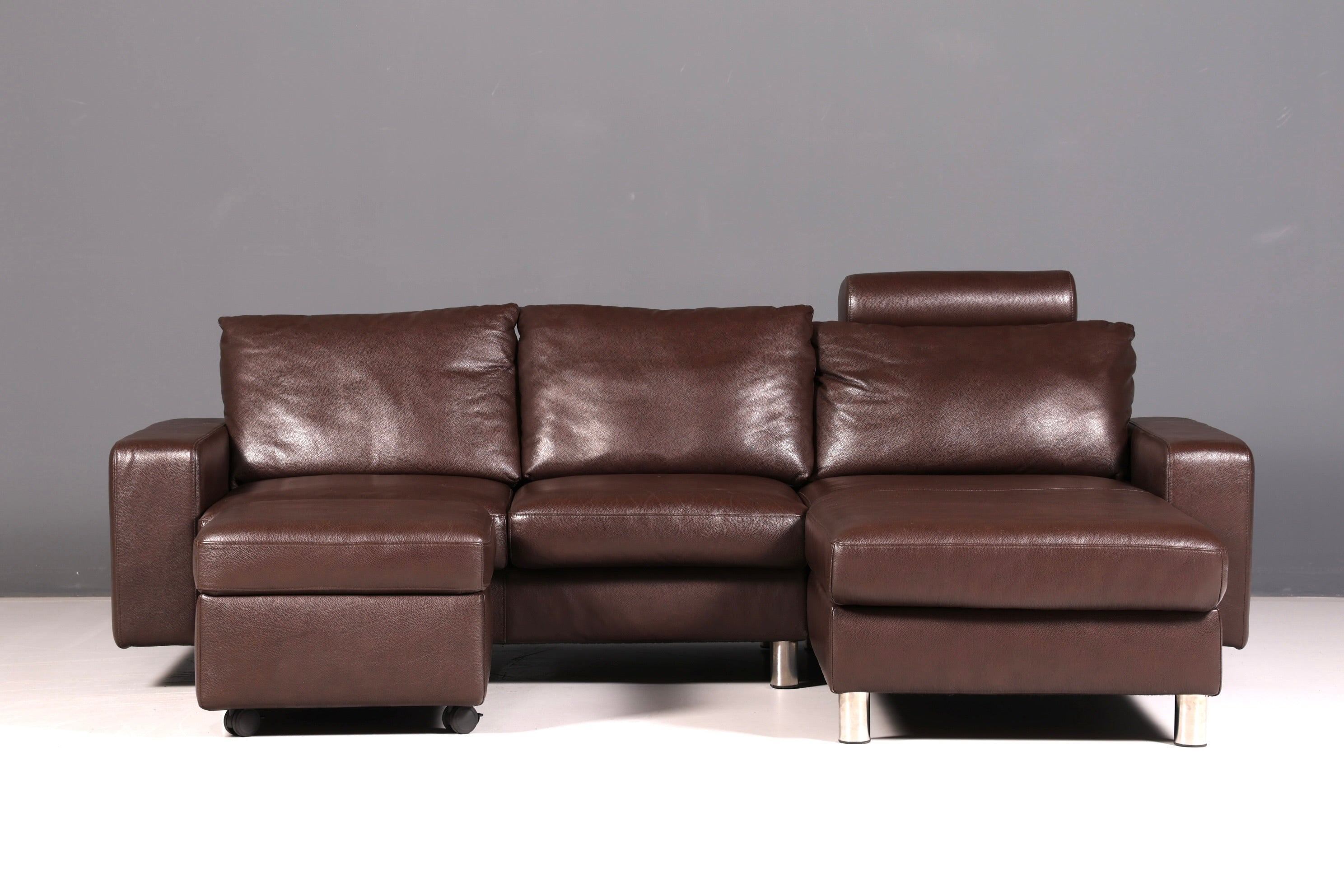 Wunderschönes Stressless E200 Ecksofa Echtleder Braun Sofa mit Récamière Hocker Ledersofa Couch Vintage