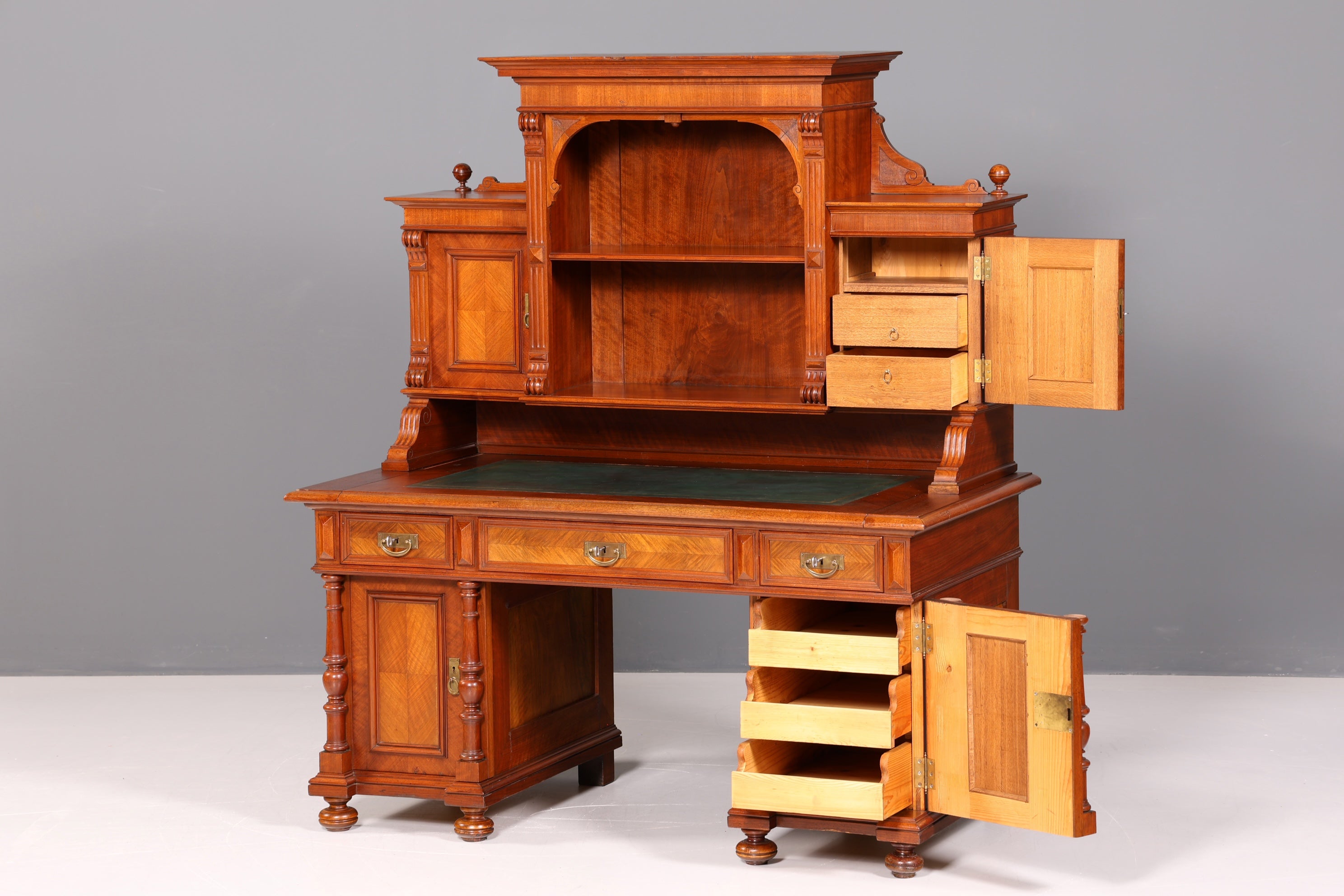 Traumhafter Gründerzeit Schreibtisch mit Aufsatz Jugendstil Bürotisch Massivholz um 1900