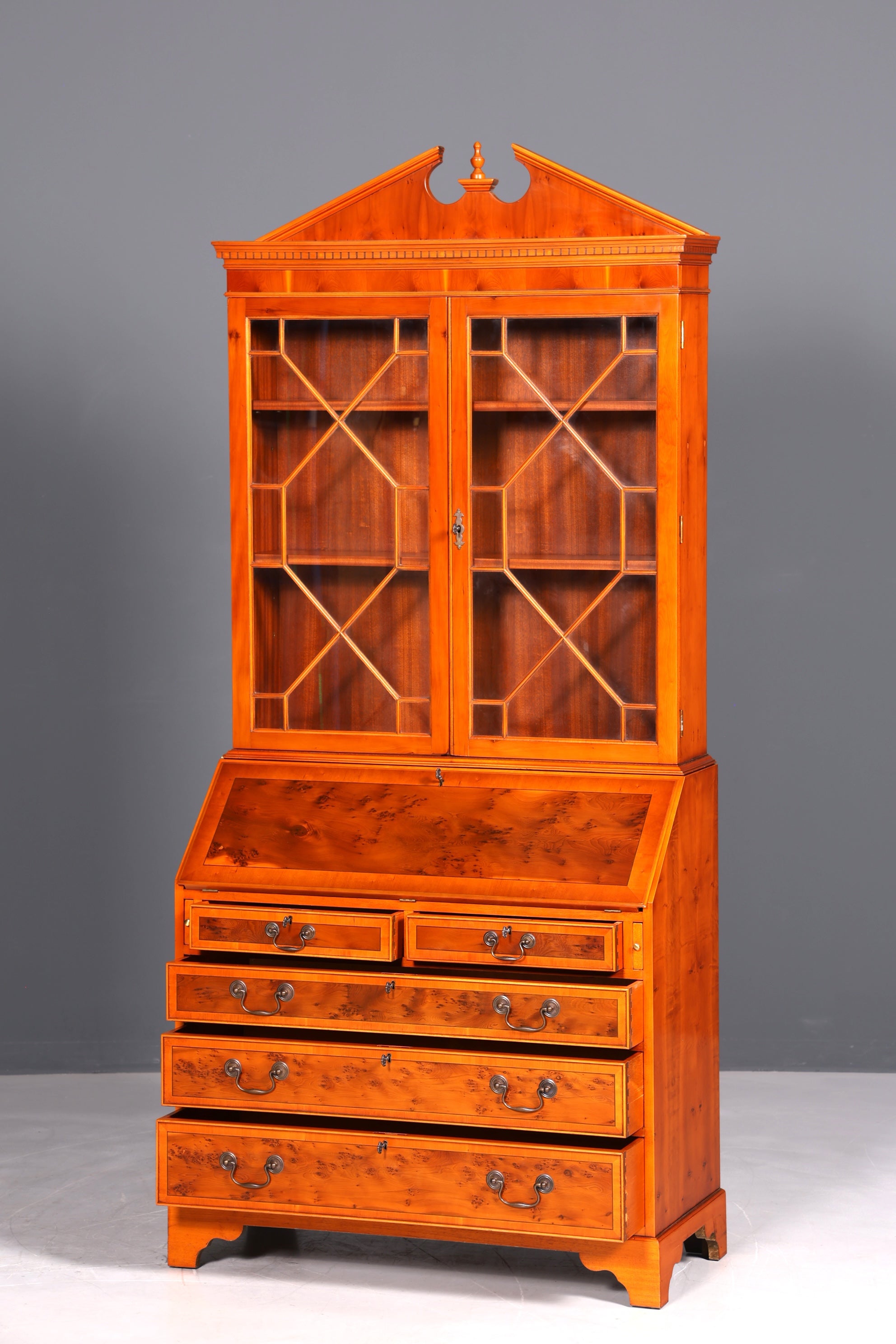 Bureau secrétaire anglais élégant, bureau de bureau, bois d&