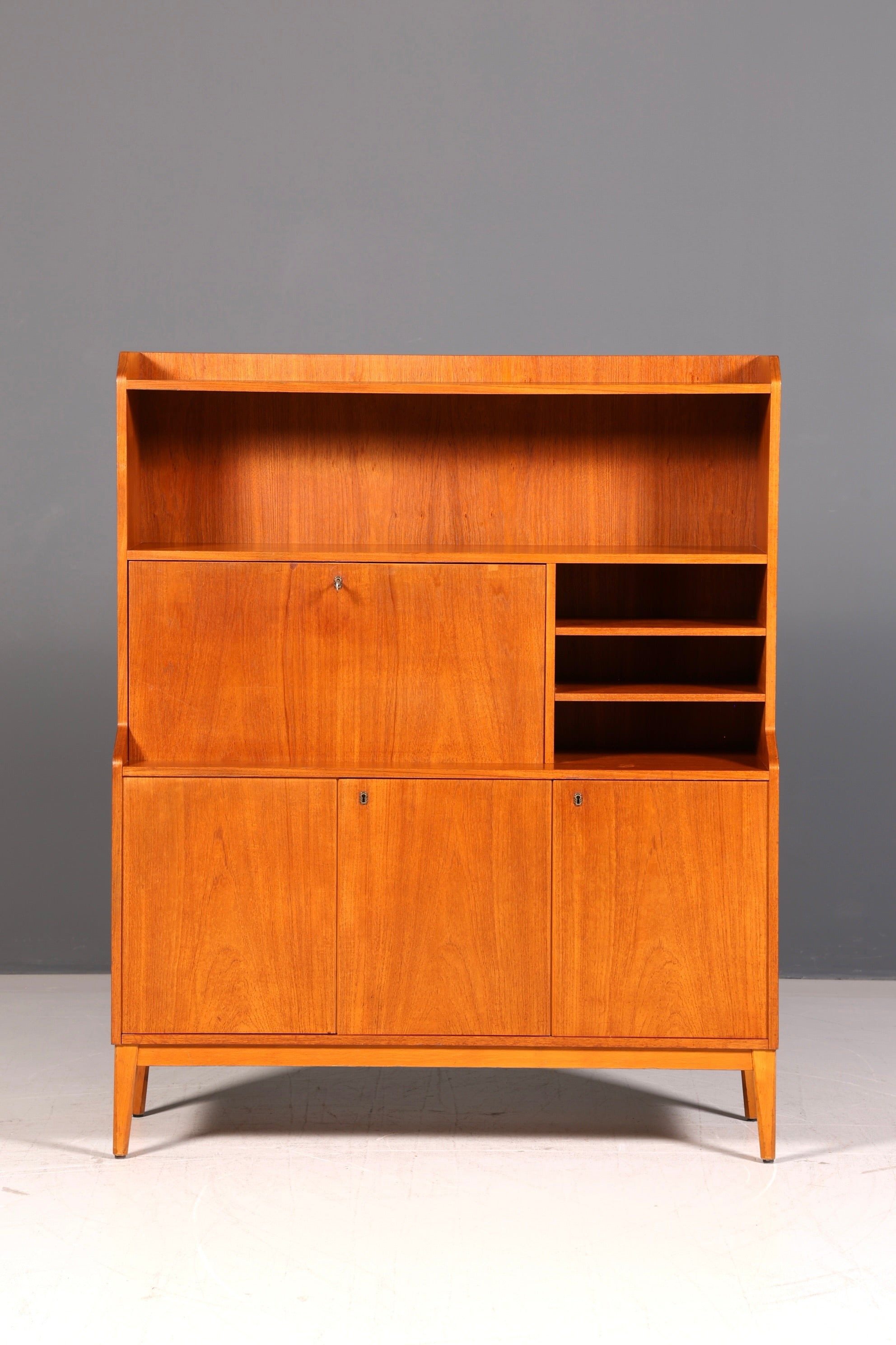 Wunderschöner Mid Century Sekretär Highboard Vintage Schrank Schreibklappe Holz Regal Retro 60er Skandinavisch