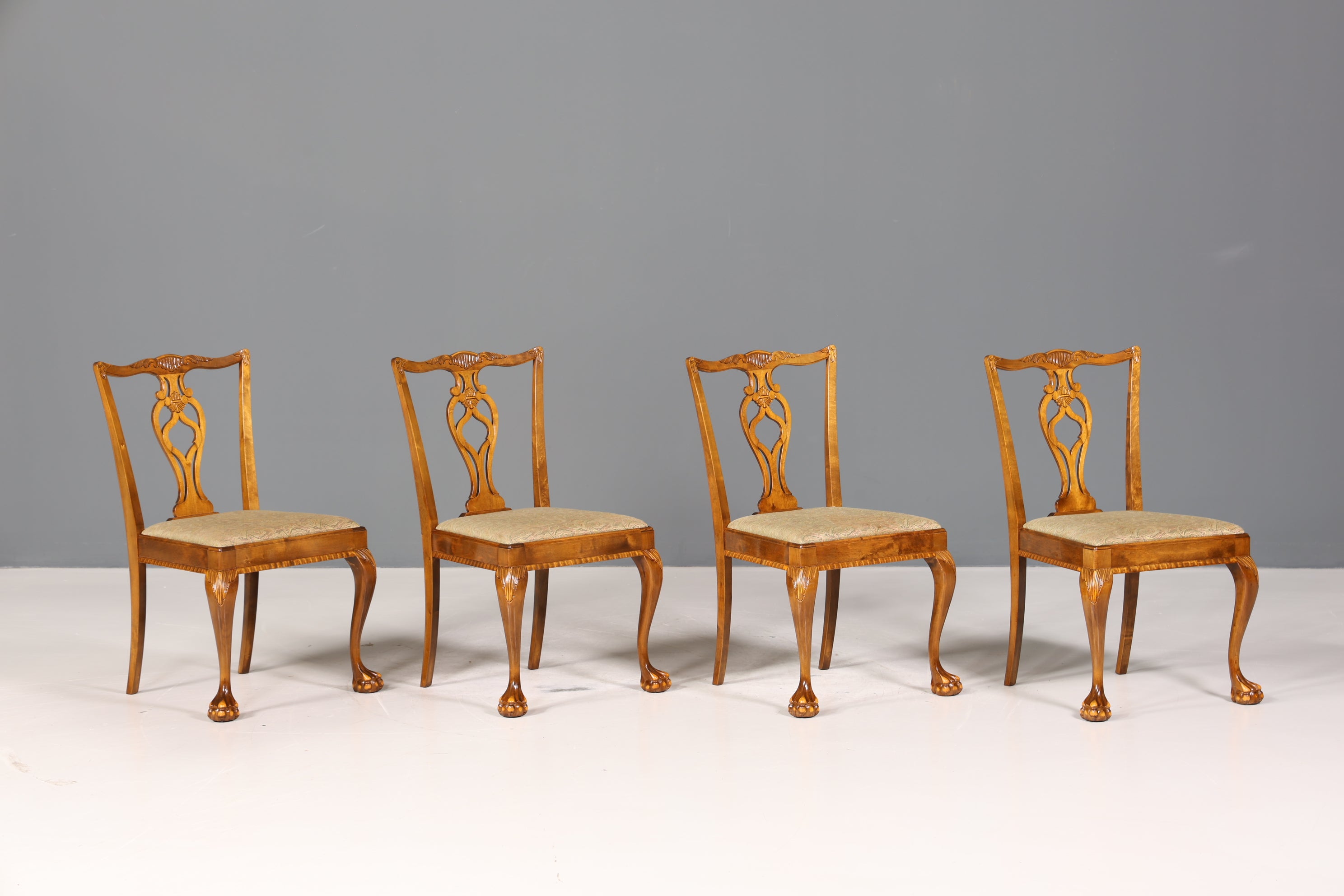 4x Wunderschöne Chippendale Stühle Barock Stil Stuhlset Polsterstuhl Set Englisch Küchenstühle Esszimmer Stühle