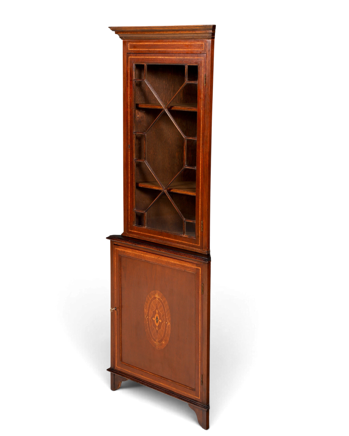 G577 Finish cm Wunderschöne Englische Eckvitrine Mahagoni Antik 60s echt Holz Schrank Eckschrank Glasvitrine (Kopie)