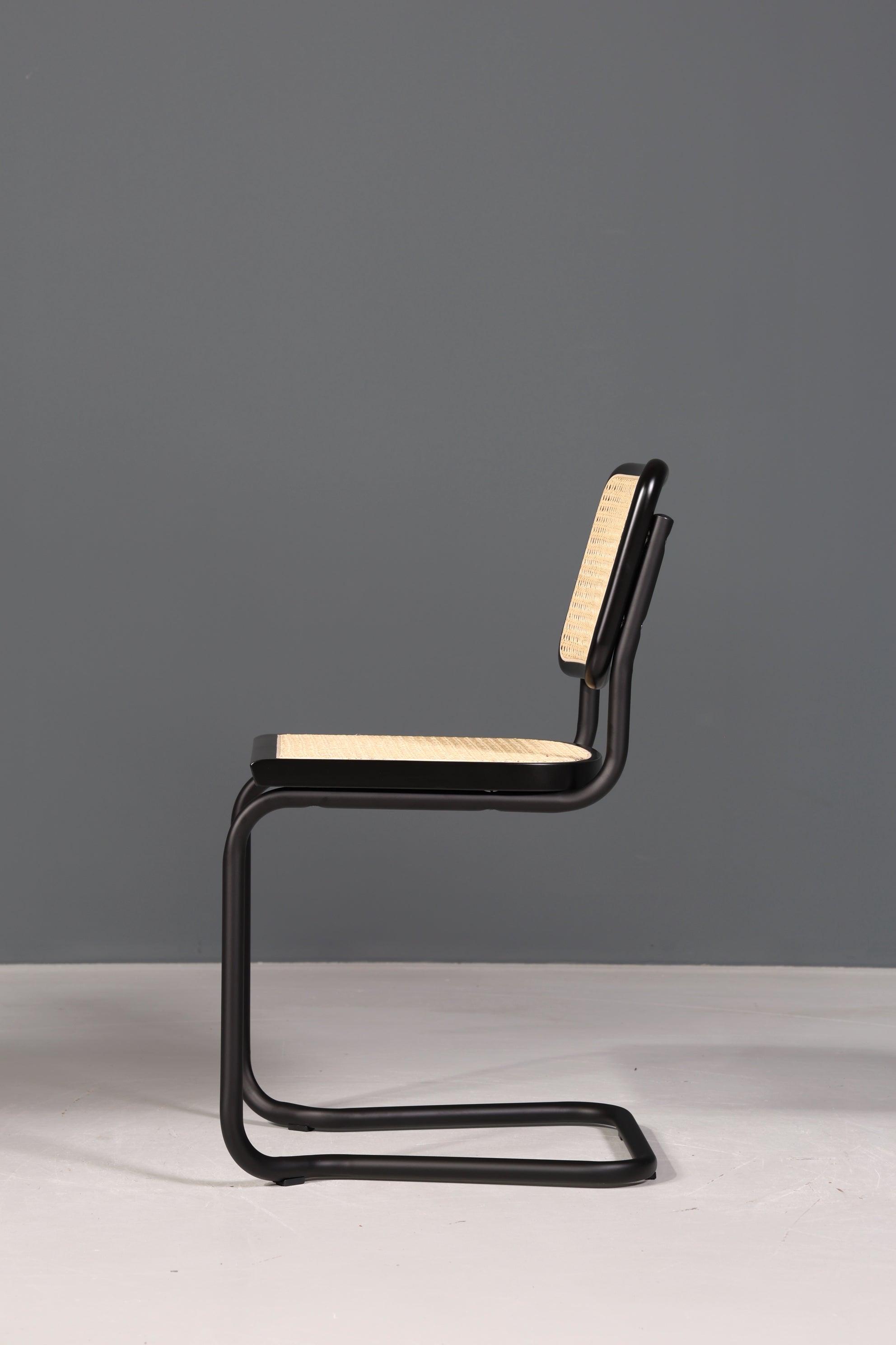 Freischwinger Stuhl "Milano" Made in Italy Schwarz Korbgeflecht Stuhl Wippstuhl Wiener Geflecht Küchenstuhl Sekretär Stuhl