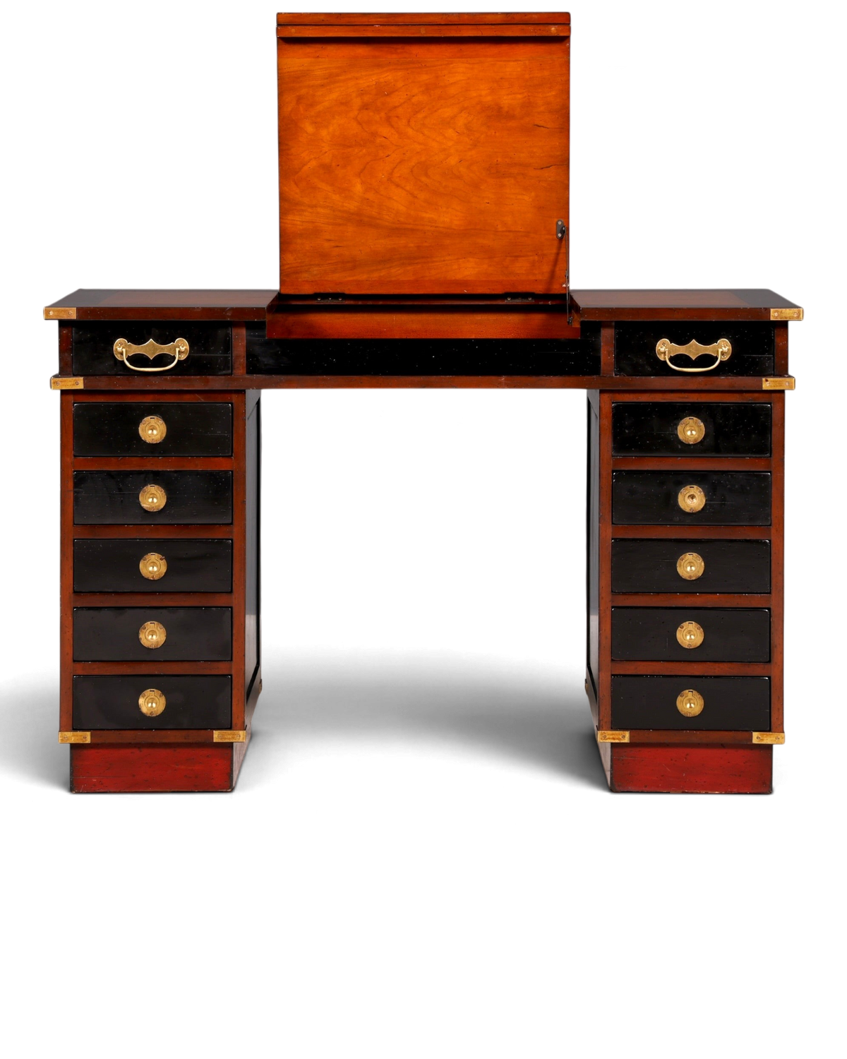 Hauptstadt Möblerei maritimer Military Chest Schreibtisch aus Holz mit Lederauflage und Messingbeschlägen