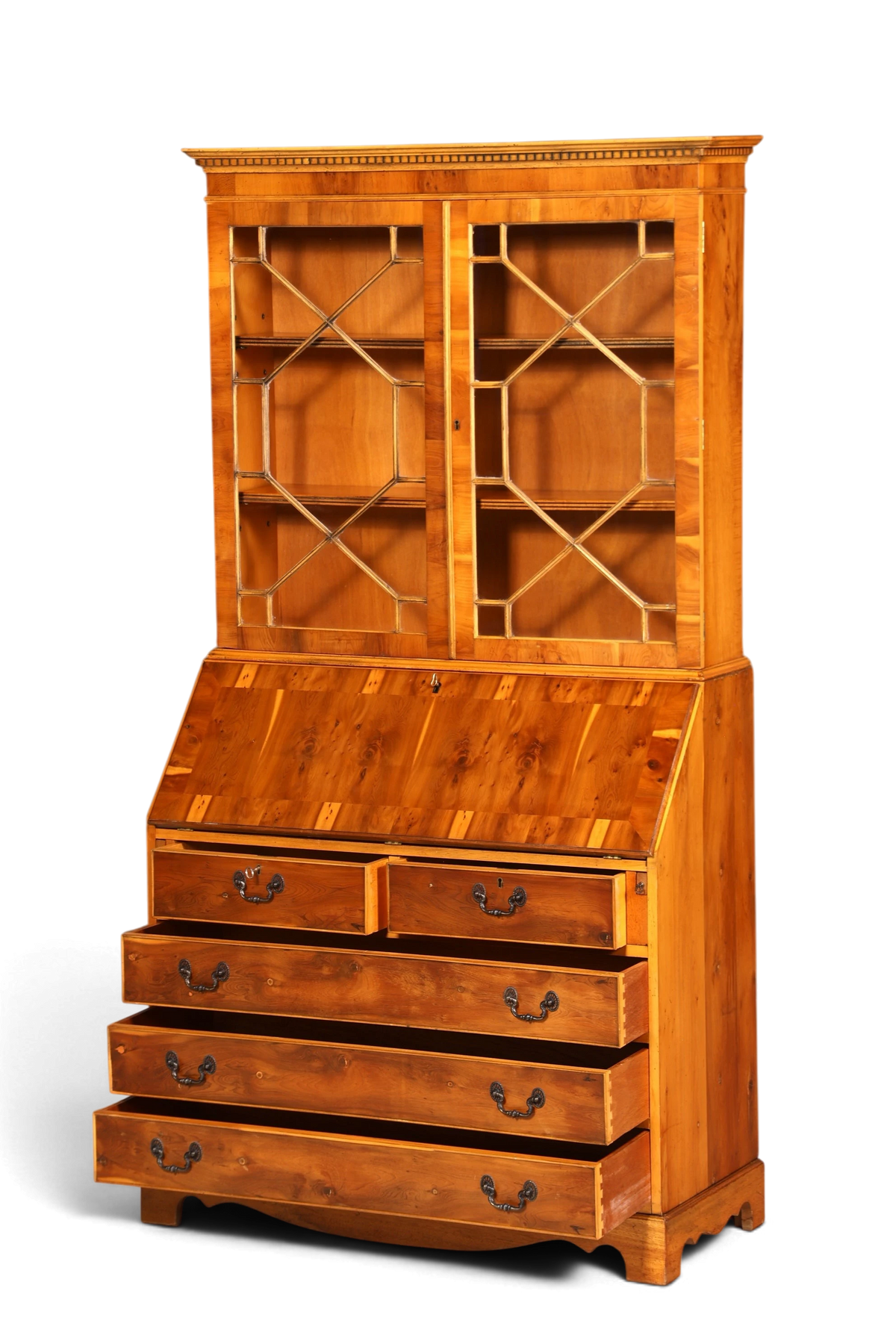 G011 Finish cm, Stilvoller Englischer Sekretär Büro Aufsatzsekretär Eibe Antik Stil Vitrinen Schrank UK