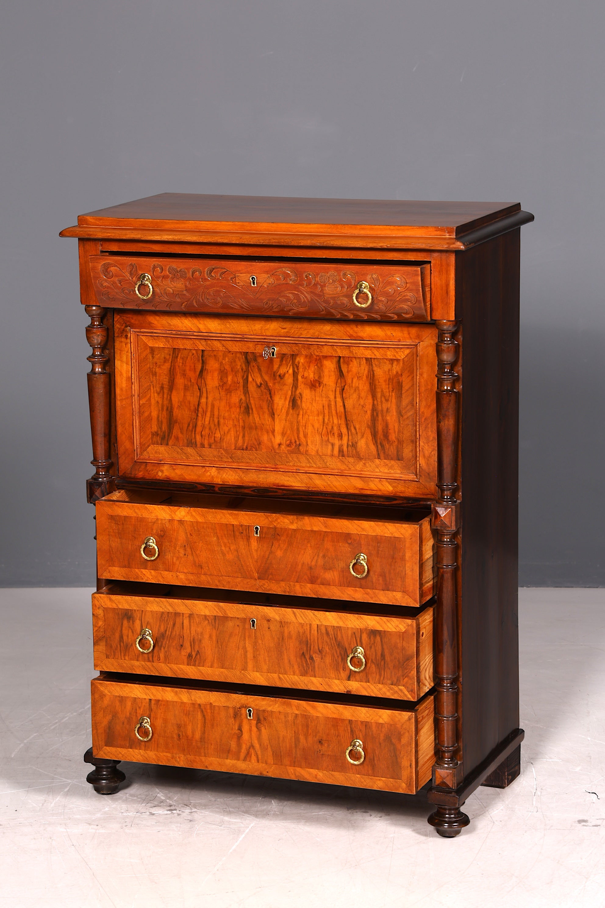 Eleganter Gründerzeit Sekretär Vertiko Highboard Louis Philippe Kommode Antik Schrank um 1880