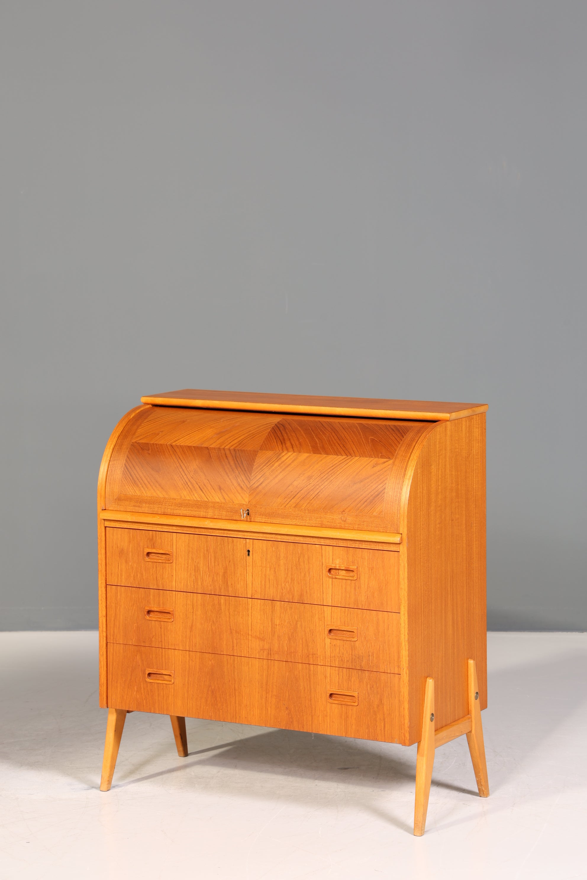 Wunderschöner Mid Century Rollladen Sekretär Danish Design Teak Holz Schreibkommode 60er Jahre